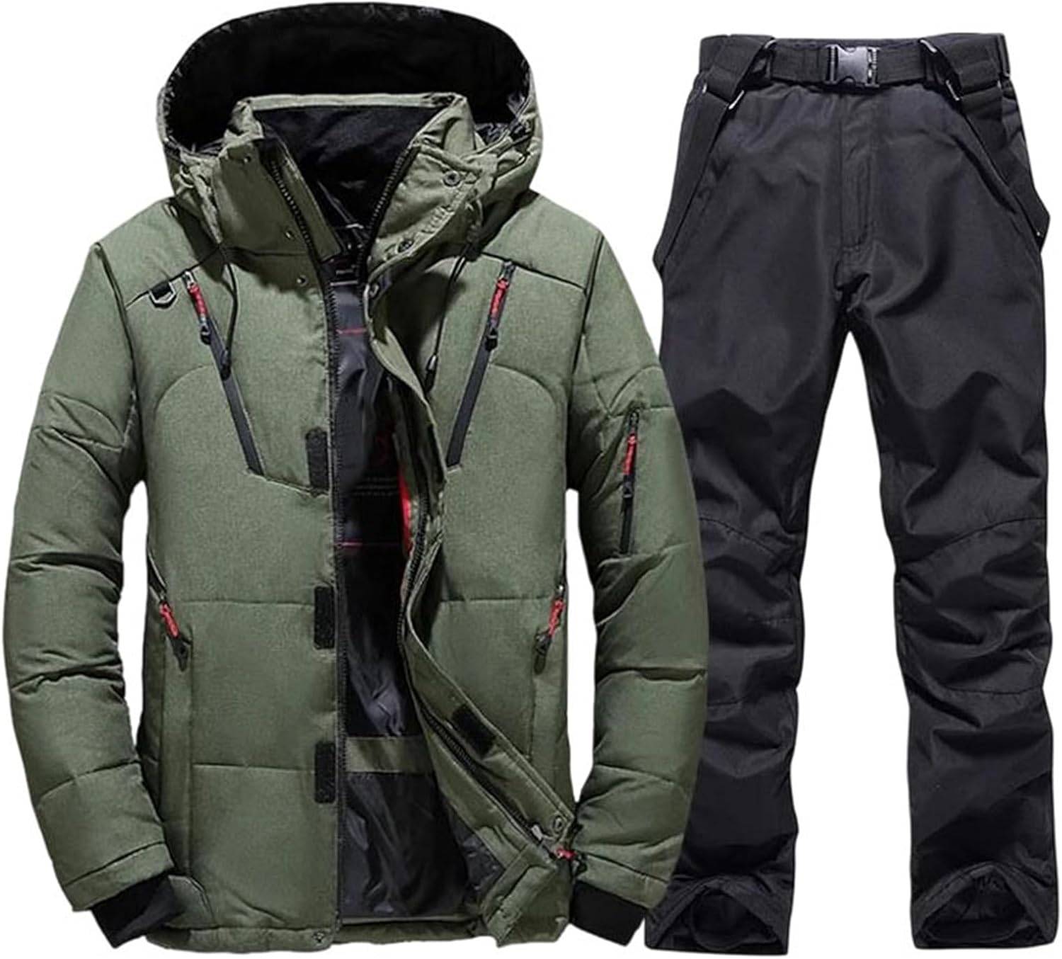Men's Winter Ski Suit Warm Windproof Jacket And Ski Pants Two Piece Outdoor Snowboarding Outfit For Cold Weather