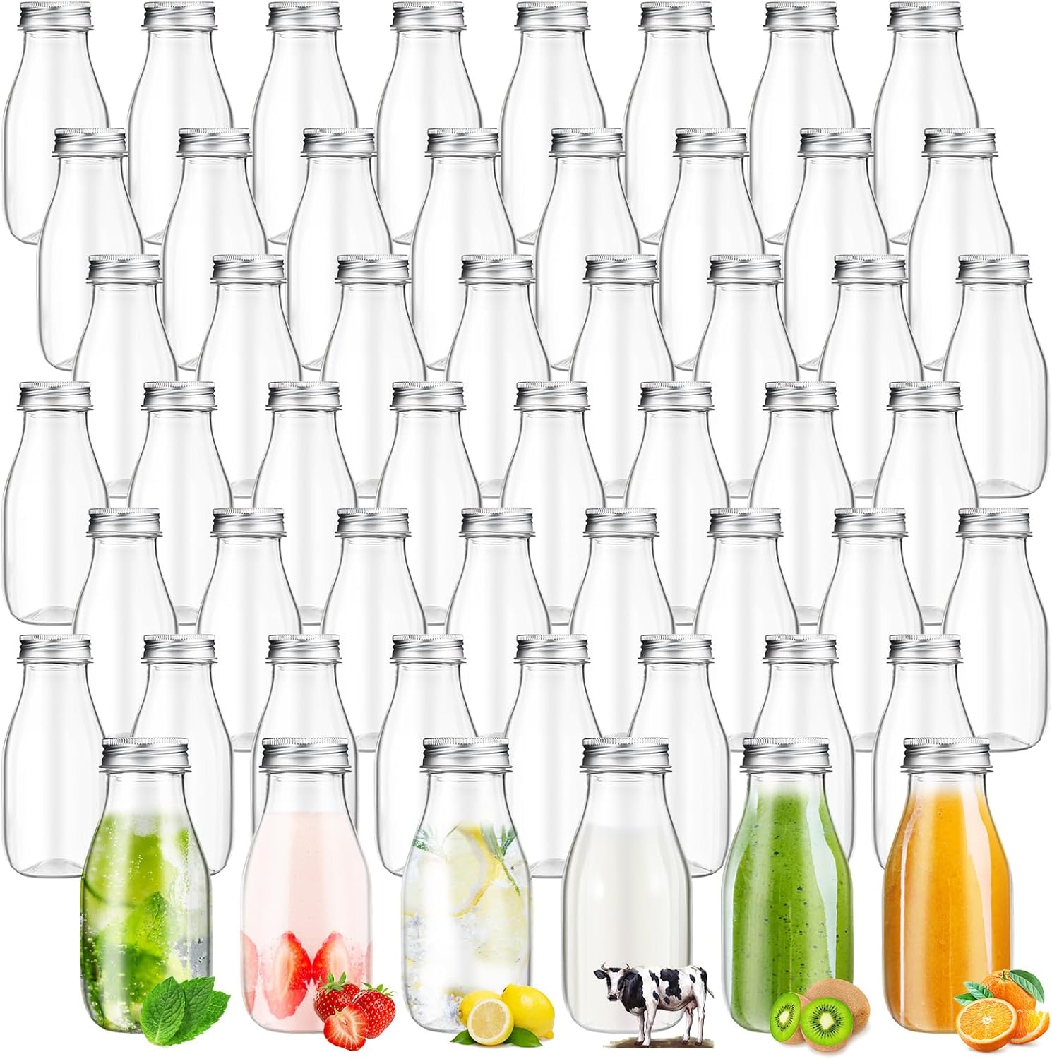 Zhehao 60 Pack 4oz Juice Shot Bottles with Lids Plastic Mini Milk Bottles Bulk Small Beverage Drink Containers for Restaurants Desserts Milk Milkshakes Iced and Other Homemade Beverages