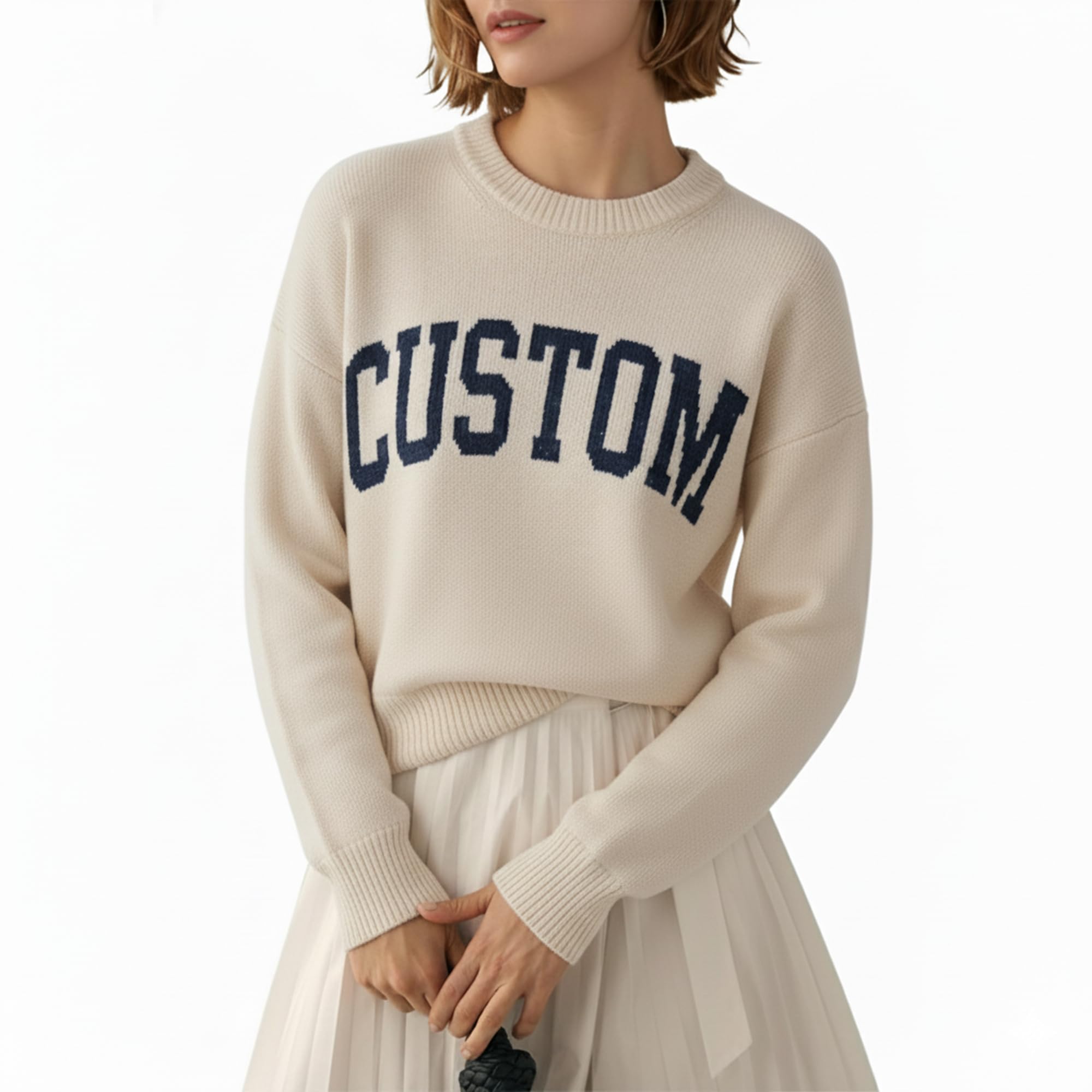 Noni Custom Knit Letter Sweater Personalized Sweater Unisex Crewneck Pullover for Men and Women Soft Jacquard Knit Sweaters