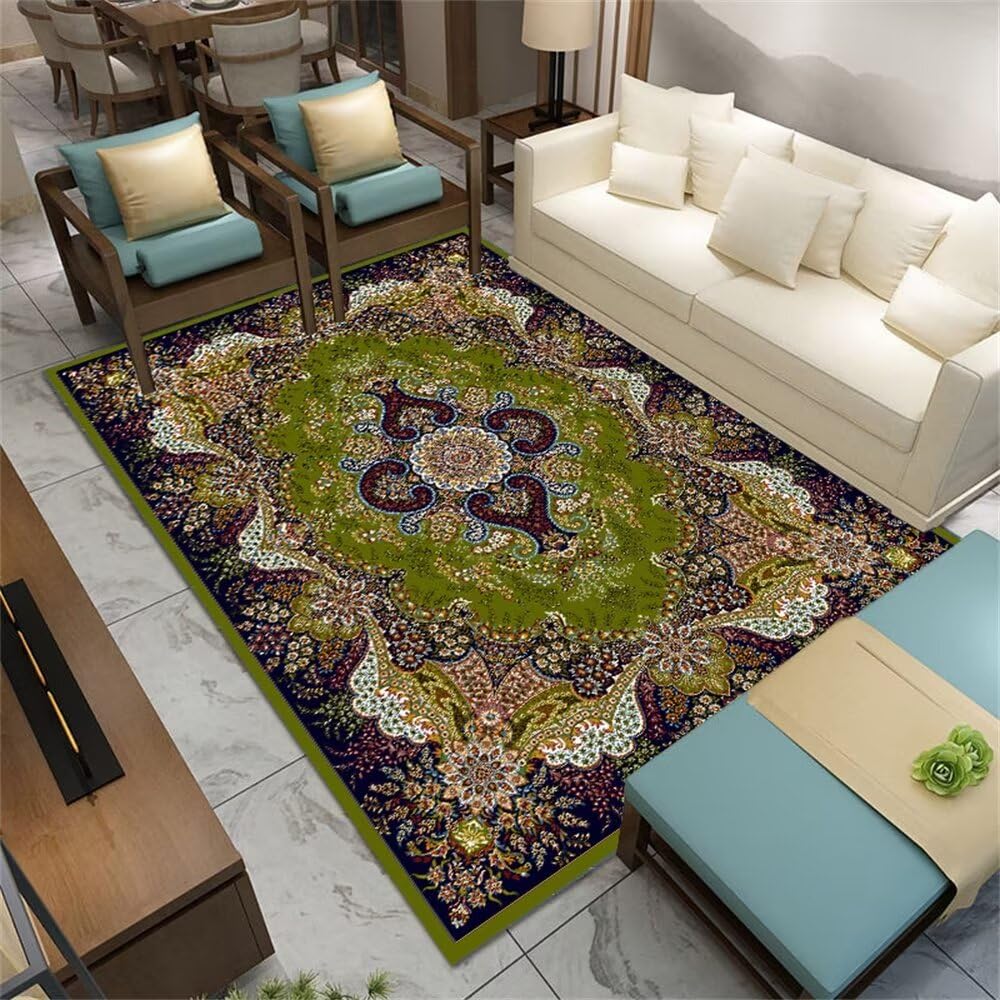 Tapis oriental vert rectangle 160x230 pour un salon ou une chambre d'enfant