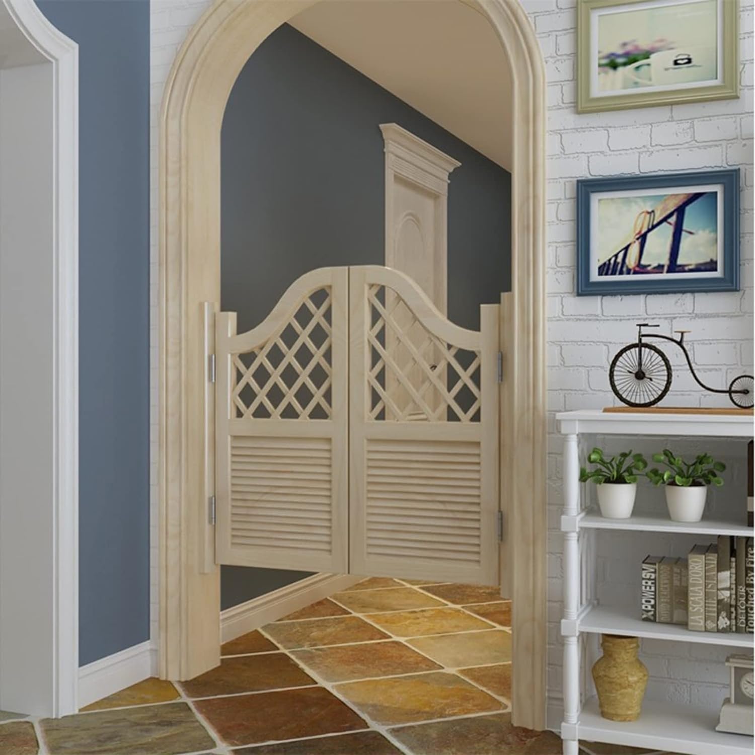 HHOZsafety Interior Solid Wood Swing Door, Auto Close Cafe Swinging Doors Half Waist Door, Parlor Butler Door(75x90CM/29.5x35.4IN)