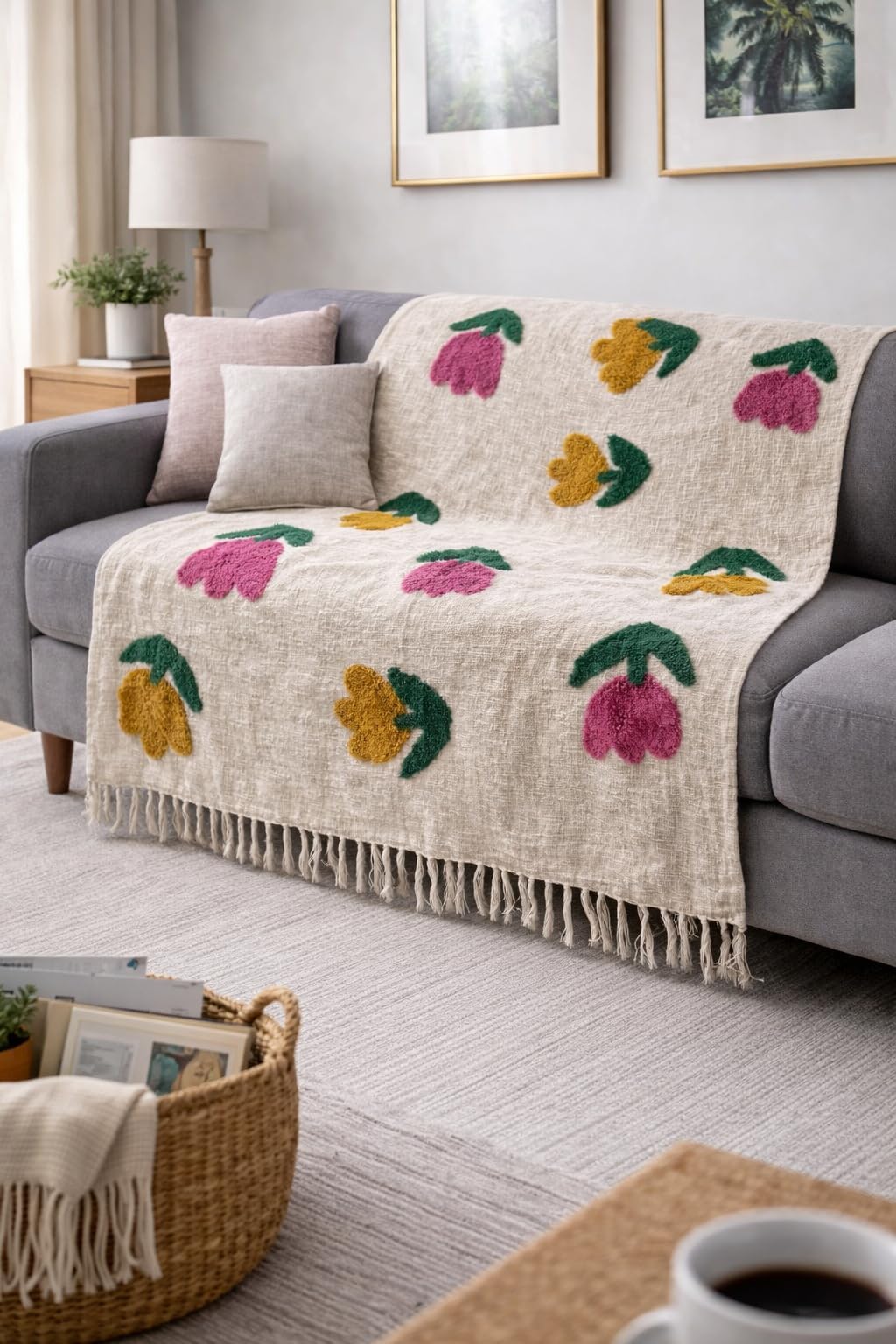 DC DECASTLE Handcrafted Tufted Floral Sofa Throw Blanket with