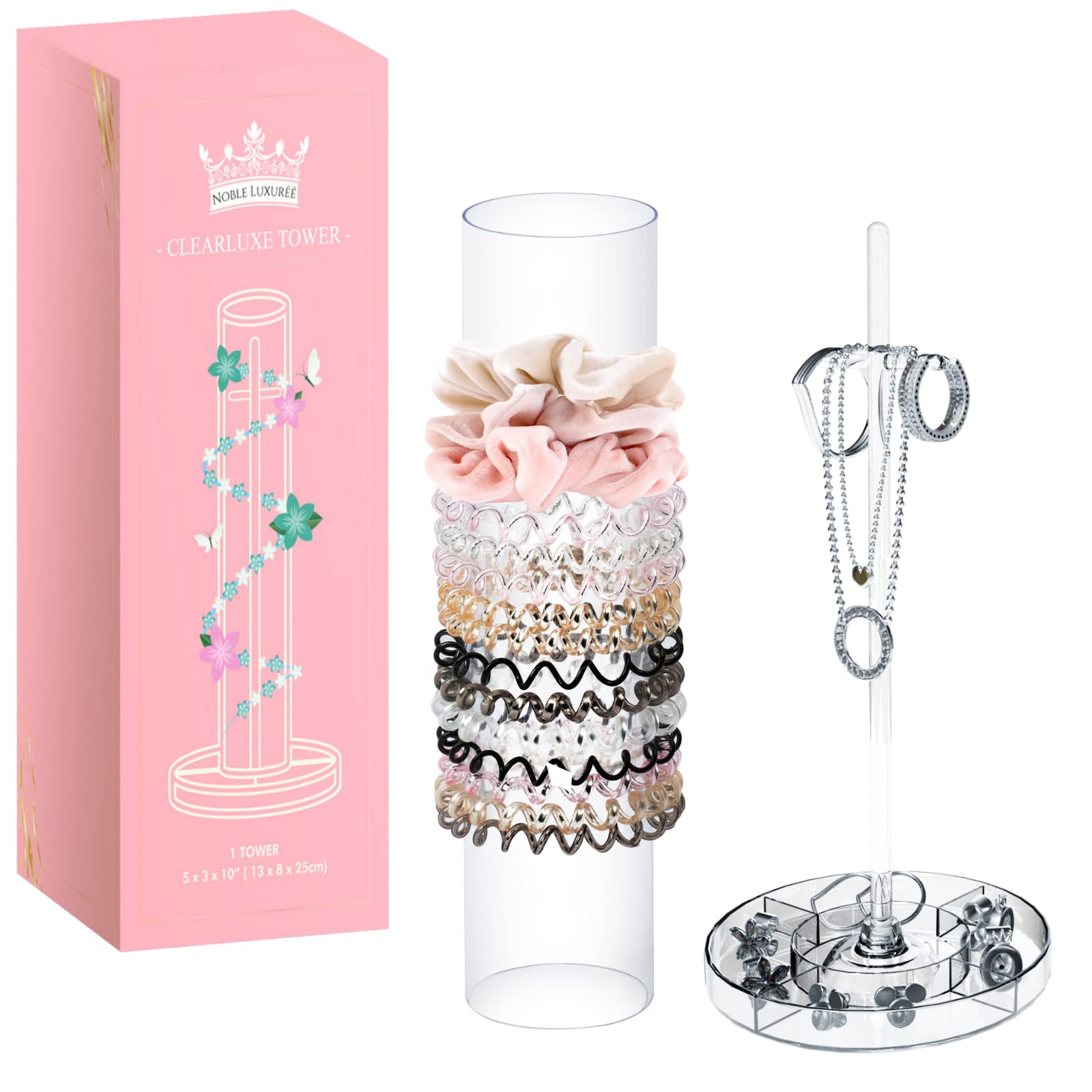 All-In-One Clear Acrylic Scrunchie Holder: Scrunchie Organizer, Hair Tie Holder, Jewelry Tray, Necklace Holder, and More, Great Gift Idea, Removable Display Organizer for Accessories Storage
