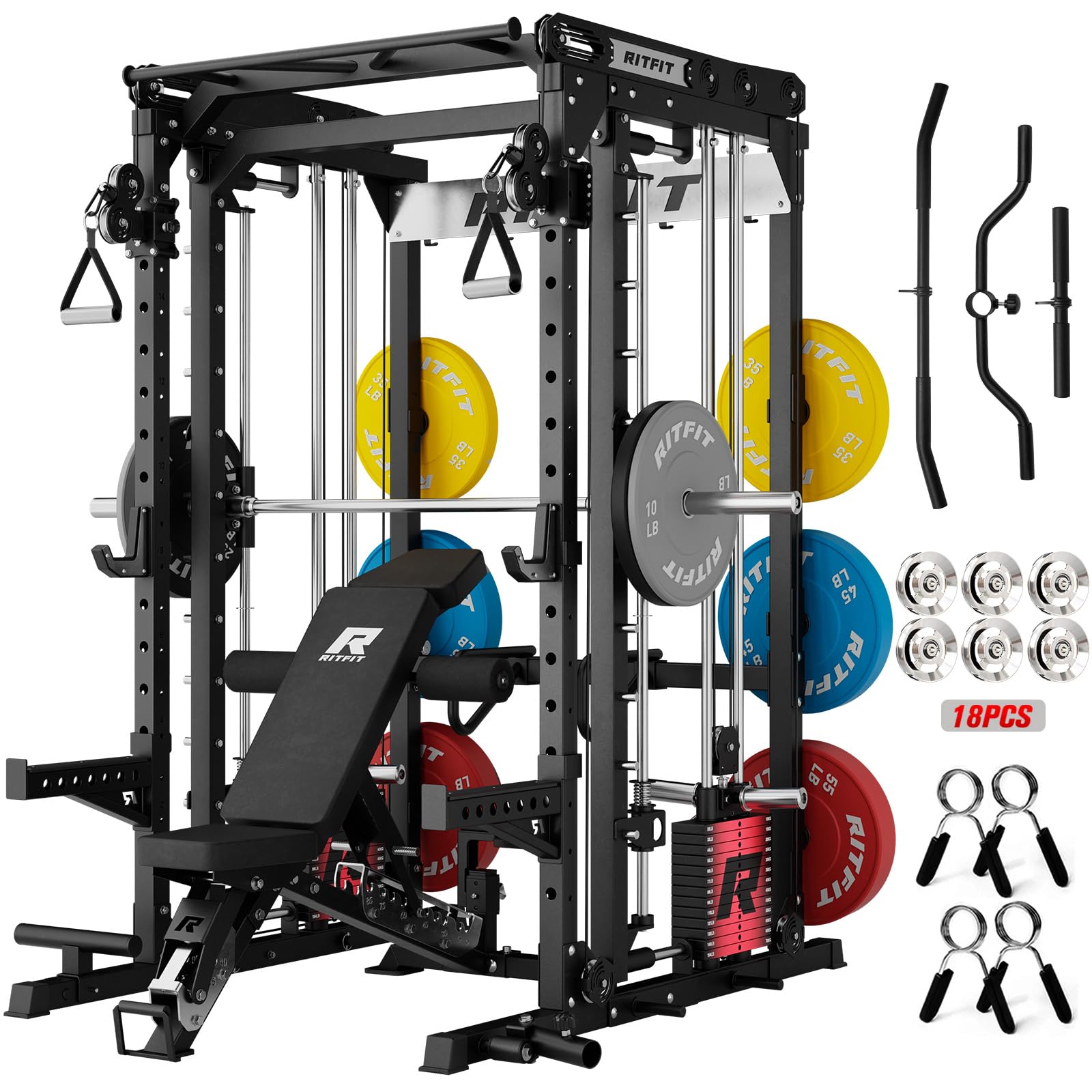 RITFIT M2 Pro 3D Smith Machine Home Gym with 286LB Built-in Weight Stack