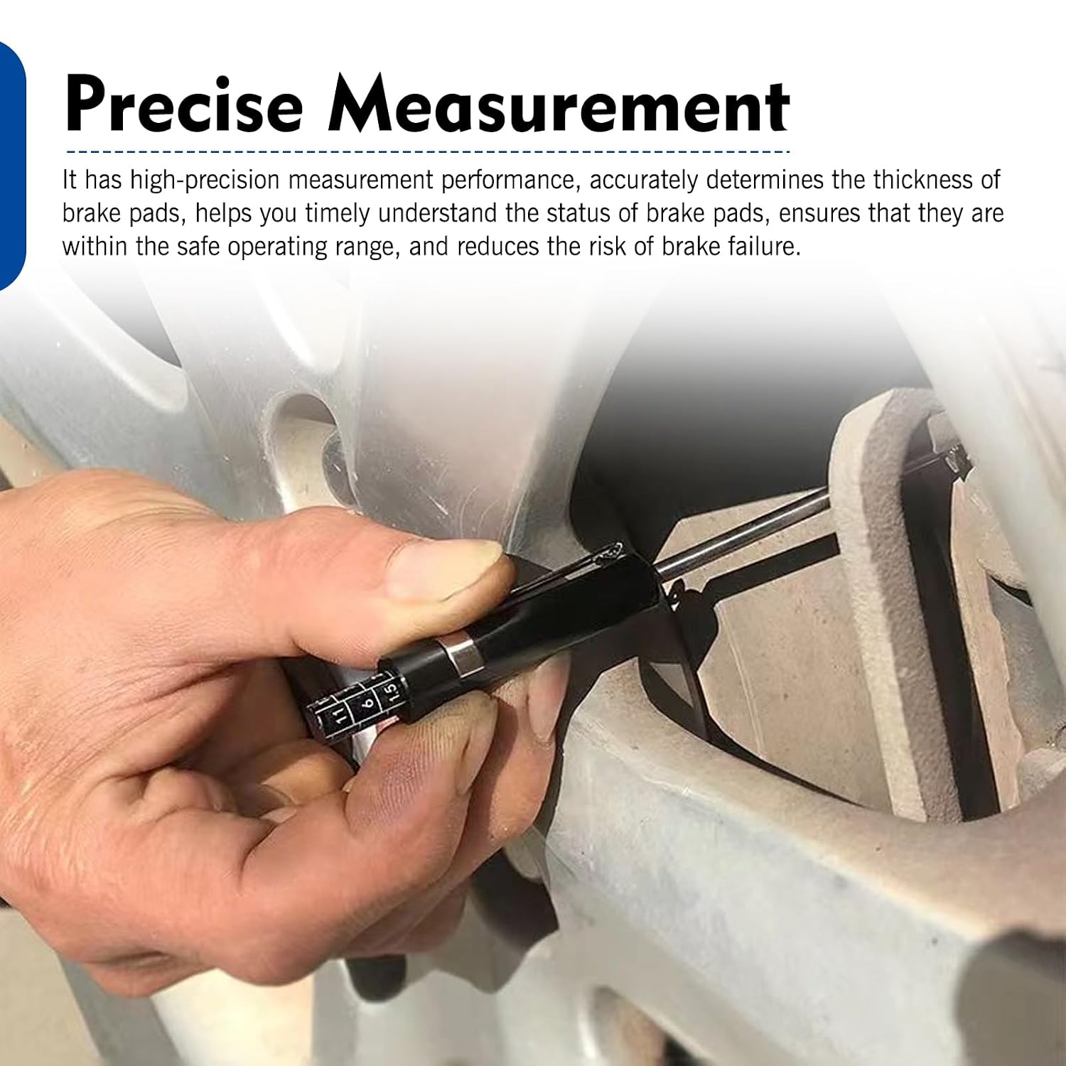 Brake Pad Thickness Gauge Measure Tool, Tire Tread Depth Gauge with Scale, Car Brake Pad Measuring Tool, Universal Brake Pads Detection Pen (Black)