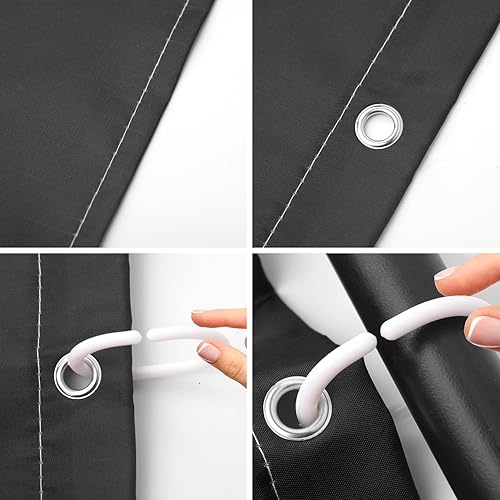 Miniatura 5 de Hongma Cortina de ducha negra con texto en inglés "Get Naked", de poliéster de tamaño medio, con ganchos, impermeable, simple, divertida, letras