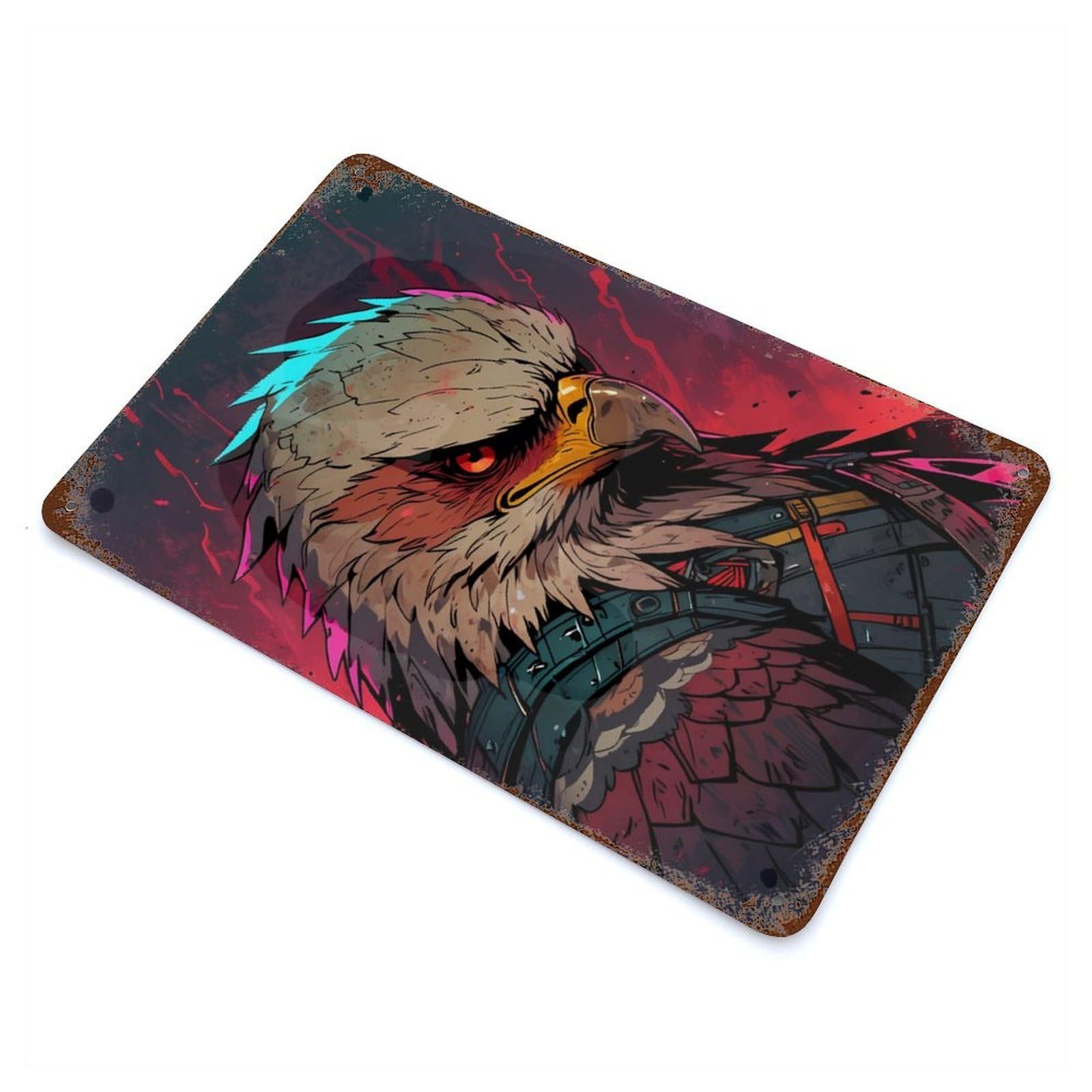 Eagle Illustration Aged Metal Wall Plaque 11.8"x7.9", Farmhouse Wall Decor for Office, Studio And Wall Decor