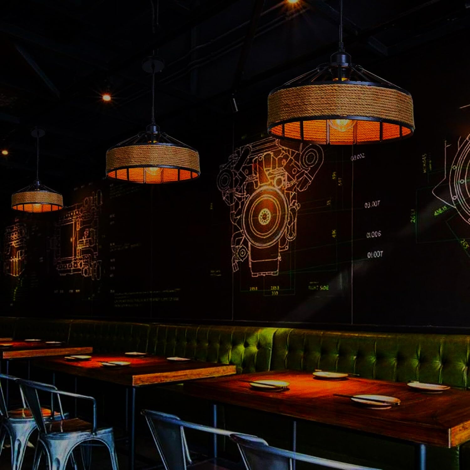 Pendant Lights 6 Rings Ceiling Lights LED Indoor Dimmable Pendant Lamp Modern Industrial Ceiling Light Adjustable Pendant Lamps For Bedroom Living