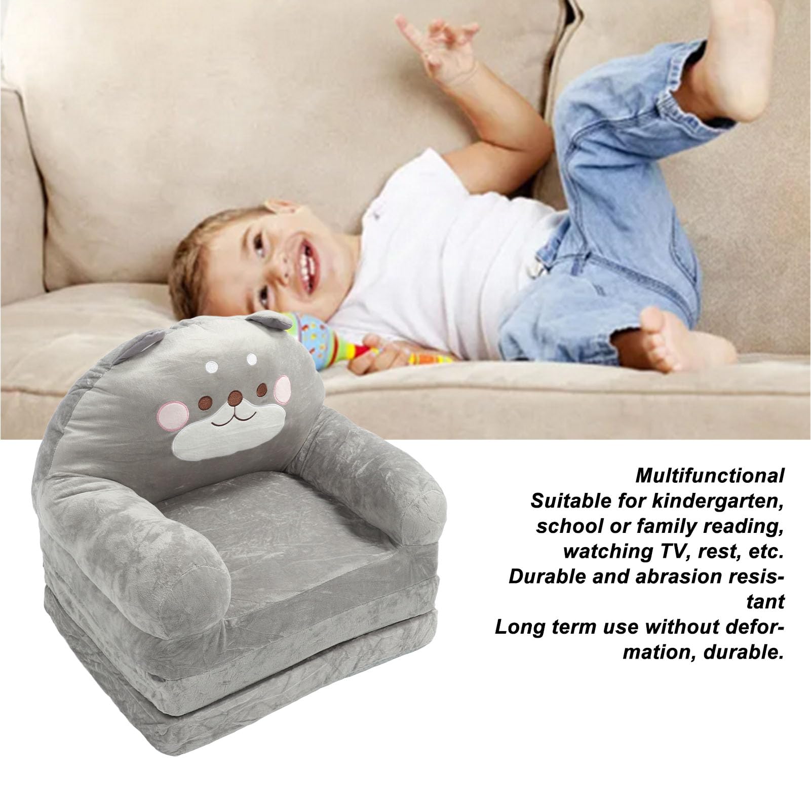 Sofa dla Dzieci, Miękki Pluszowy Rozkładany Fotel dla Dzieci Sofa Podłogowa Maluch Materac Podłogowy Cabrio Futon Składany Materac Krzesło Składana (Składane na trzy części)