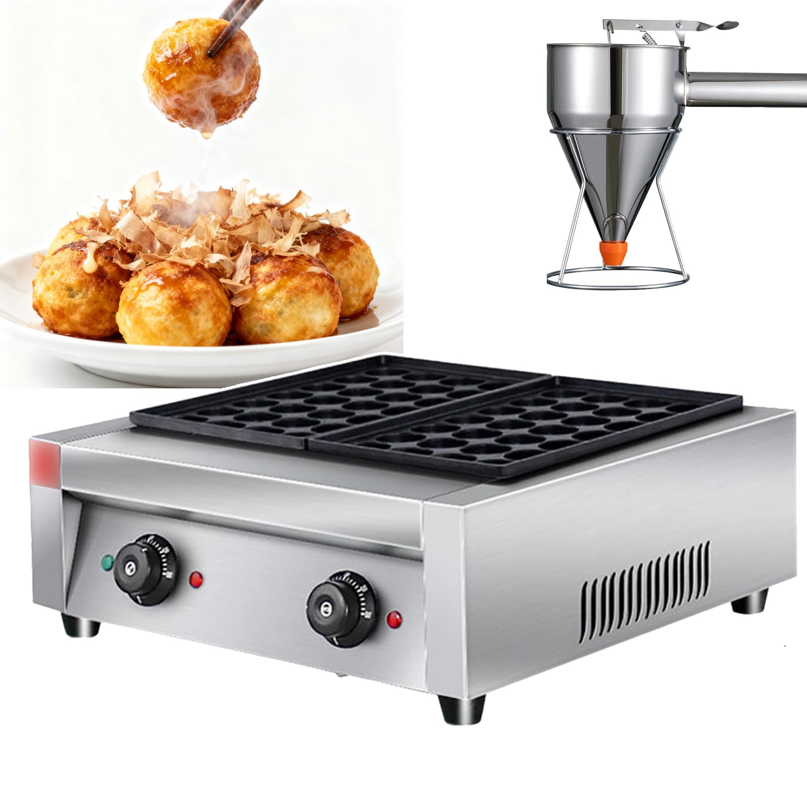 YXYLJOZ Commercial Takoyaki Maker - 28/56 Hole Electric Grill with Non-Stick Plates & Tools, 0-300℃ Temp Control, Easy Clean for Street Food & Food Trucks (B)
