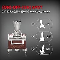 Vista 3 de DaierTek Interruptor de palanca momentáneo impermeable (ON) - Apagado (ON) 12V DC 20A Heavy Duty Marine SPDT Switch Rocker 3 Way 250V AC 15A