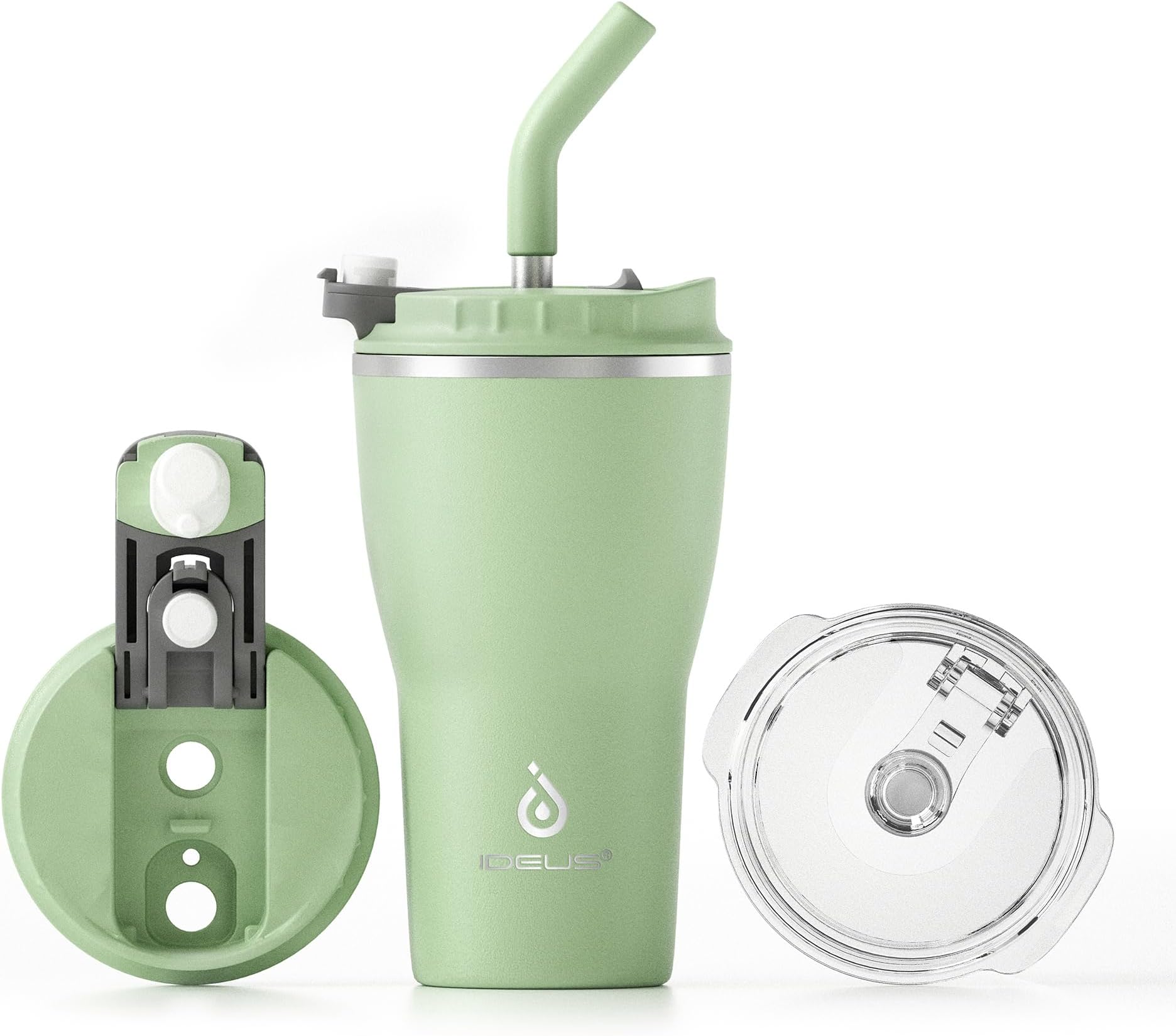 Ideus Tumbler with Lid and Straw 14 oz Travel Tumbler Double Wall Stainless Steel Insulated Coffee Tumbler Perfect for Hot or Iced Coffee Gifts for Girls Women Men | Avocado Green