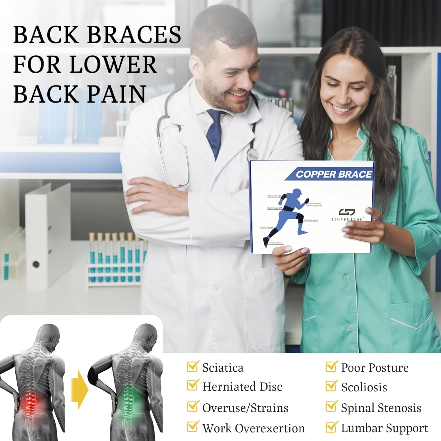 JIUFENTIAN Back Brace for Lower Back with Support System for men and Women -Lumbar Support Brace for Herniated Disc Lower Back Brace for Sciatica, Scoliosis,Heavy Lifting and Work(X-Large)