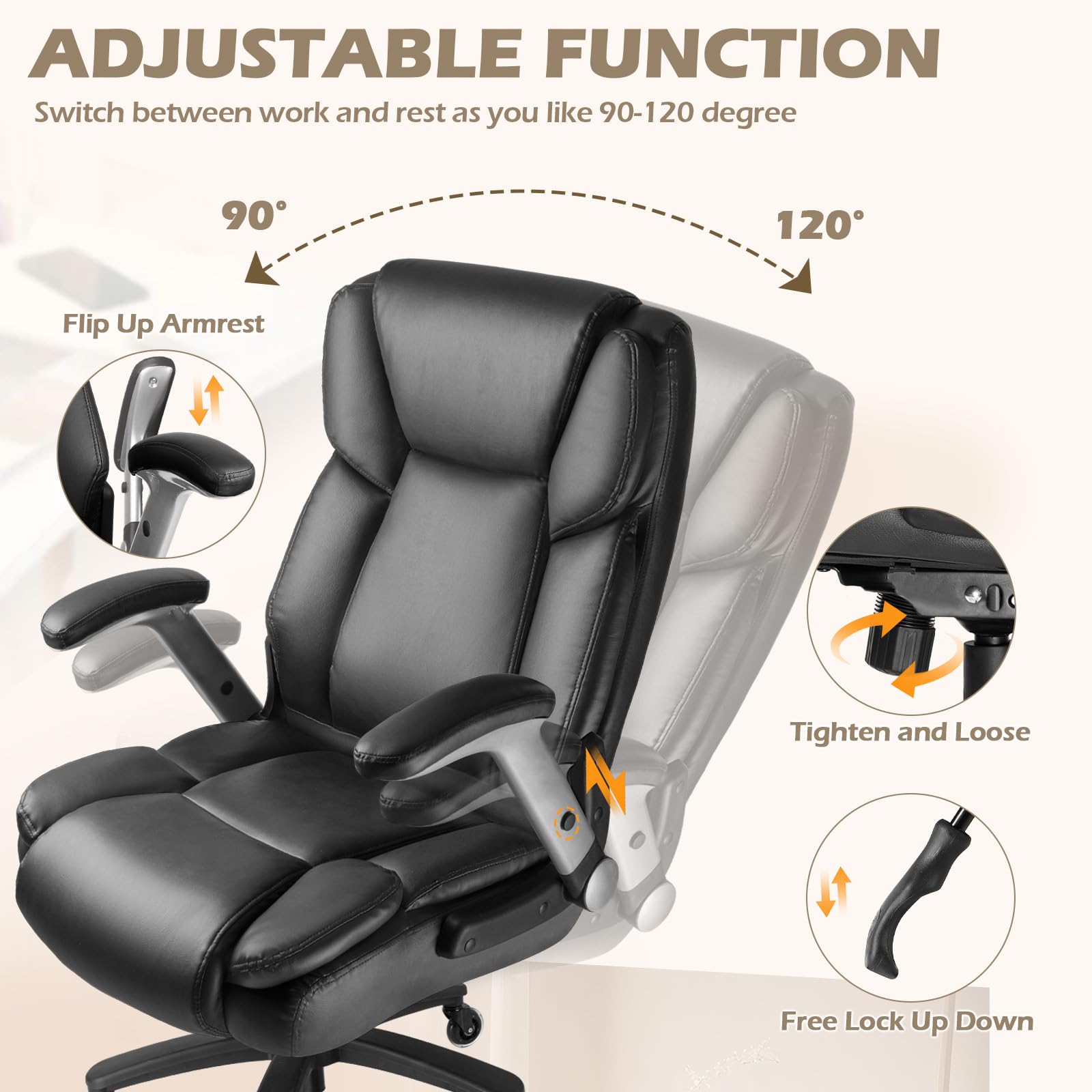 Lembeir 600lbs Big and Tall Office Chair Heavy Duty Executive Office Chair for Heavy People High Back Computer — view 6