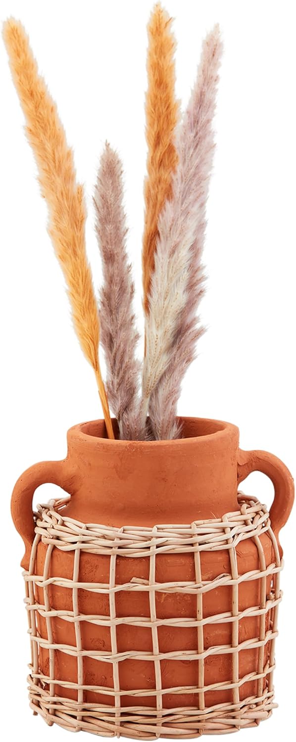 Mud Pie Large Terracotta Rattan Vase; 7 1/4" x 6" Dia