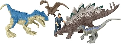 Jurassic World Toys Dominion Chaotic Cargo Pack of 5 Mini Figures, 1 Human & 4 Dinosaur Toys in Cargo Truck-Themed Package