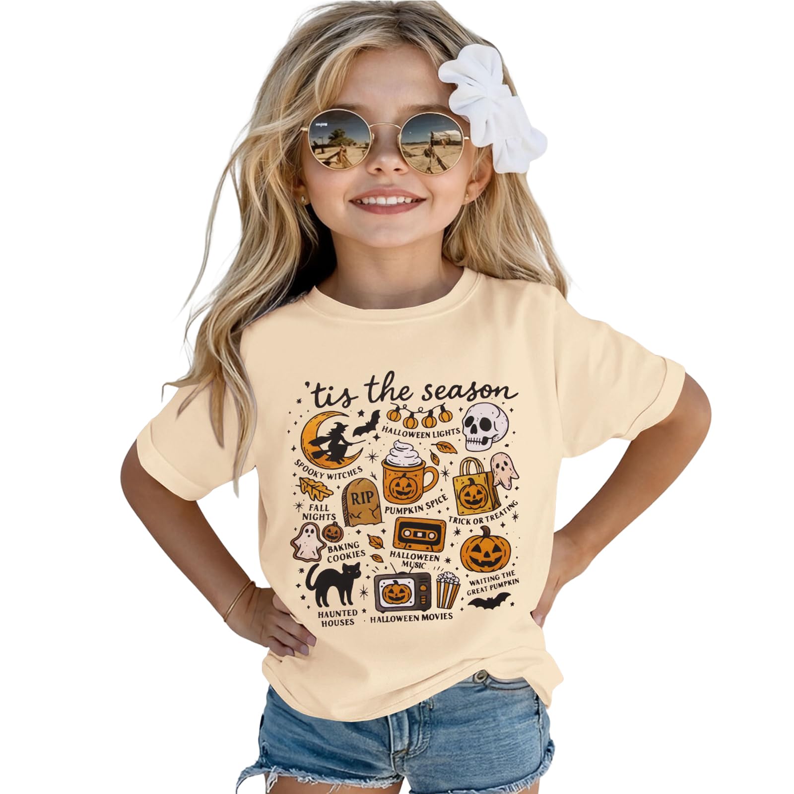 AG AGUU Toddler Boys Girls Halloween T-Shirt Tis The Season Shirts Kid Pumpkin Ghost Tees Spooky Season Outfits Fall Tops