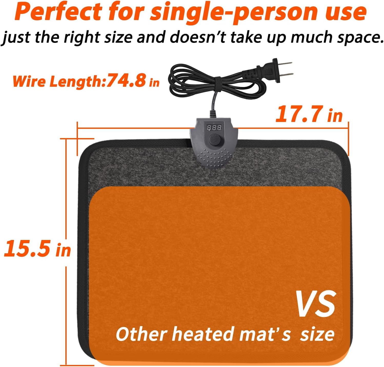 Heated Floor Mat Under Desk for Foot Warmer - Wider 110V Adjustable Temperature Electric Space Heaters Heating Pad - Carbon Crystal & Energy Saving Feet Warmers for Office,Home (Black Gray)