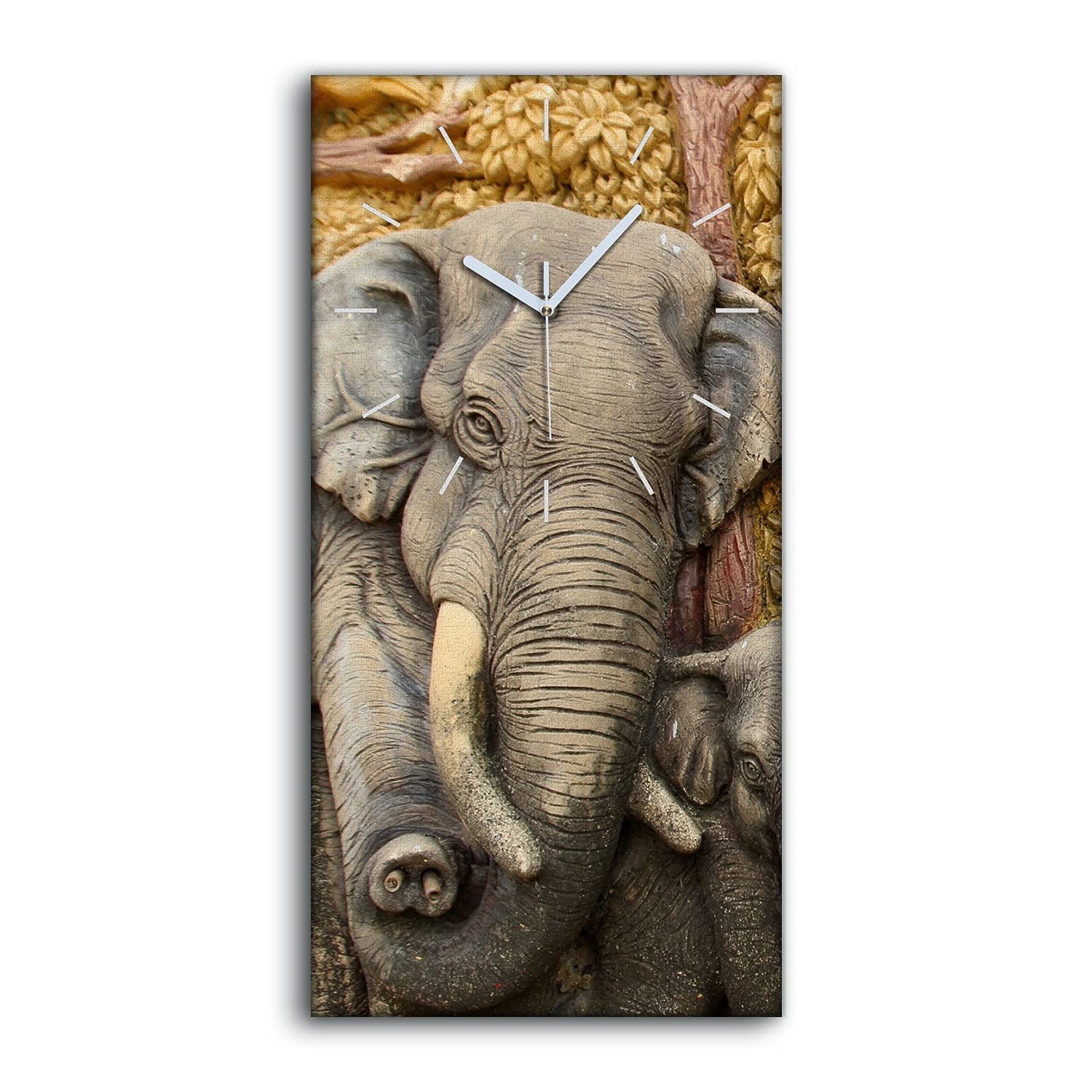 Horloge sur Toile Art Moderne Éléphant 30x60cm, Image Décoration Salon Sans Tic-Tac Silencieuse