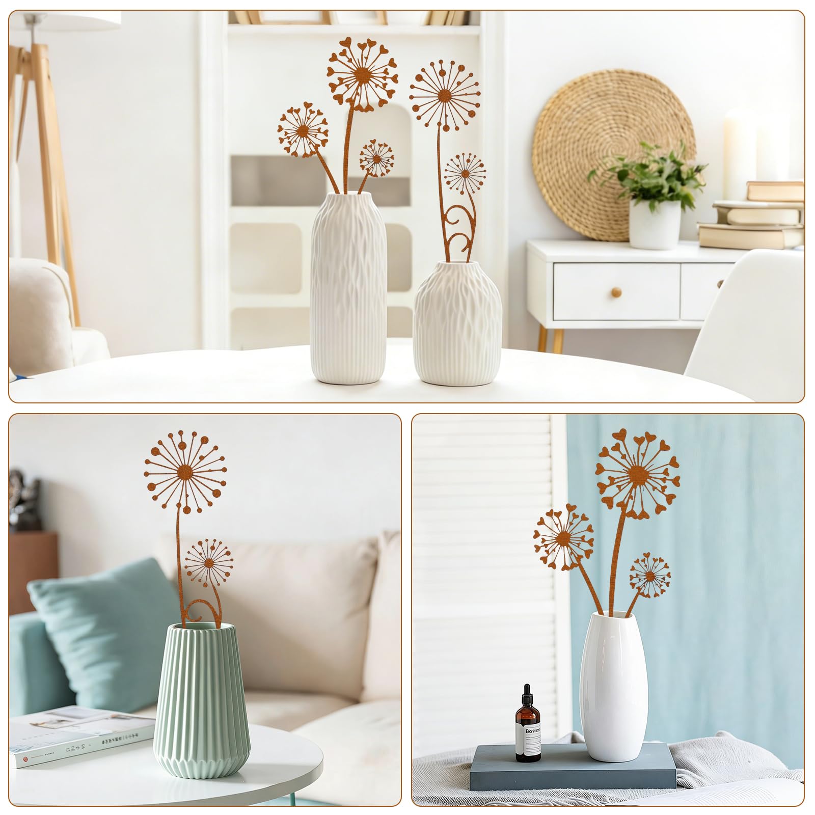 HFDONGL 2 Stück Gartenstecker Rost Deko Gartendeko Rost Pusteblume Metall Rostdeko Gartendeko für Garten Terrasse Balkon Blumentopf - 4