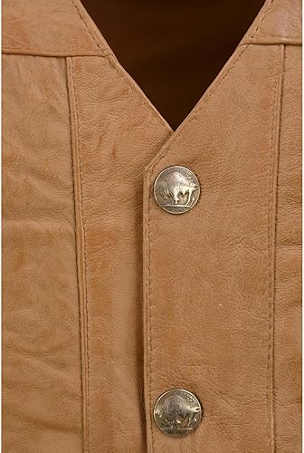 Miniatura 5 de Milwaukee Leather LKM3702 - Chaleco de cuero con cuello en V para hombre, estilo occidental, con cierre clásico de broches de presión