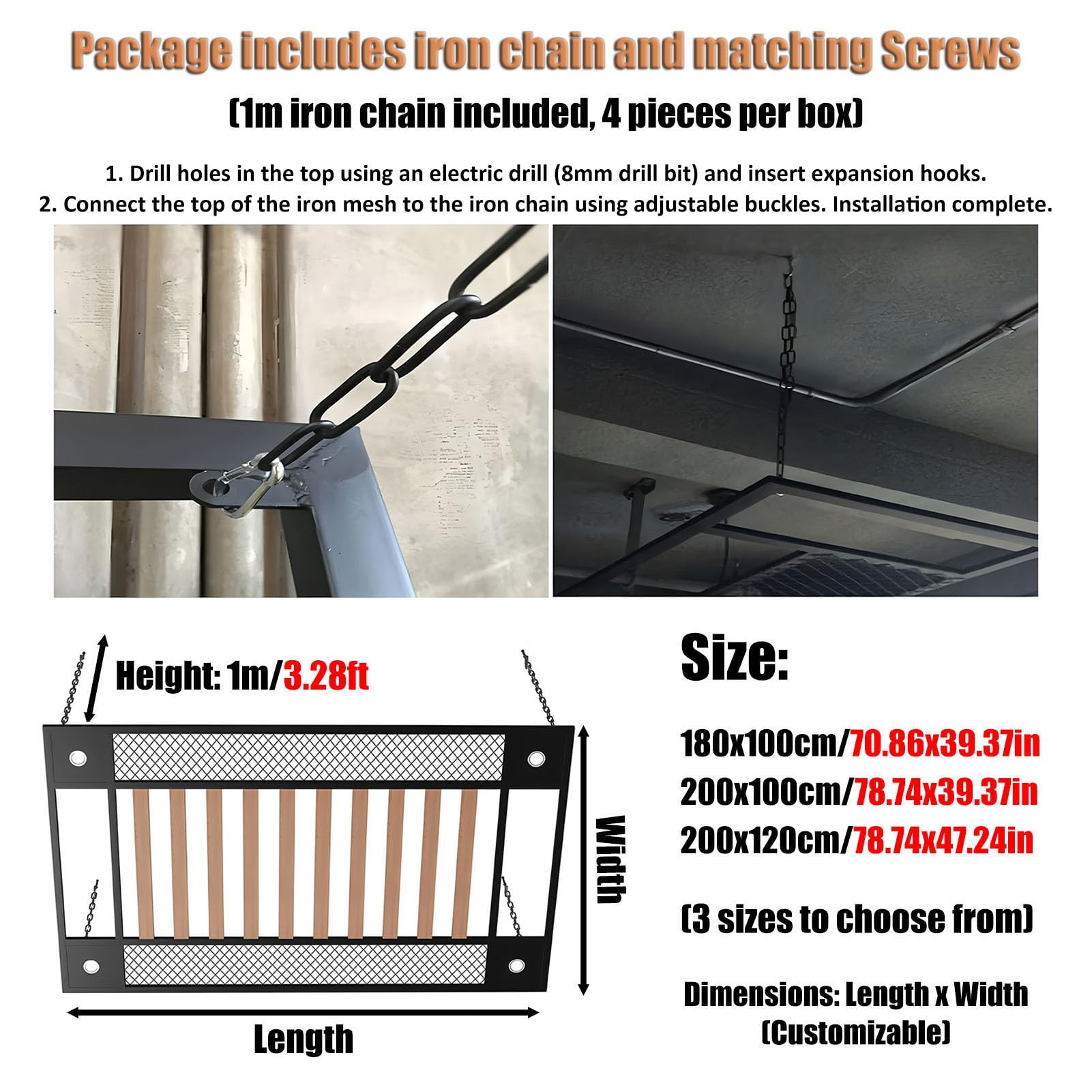 Płytki sufitowe z kutego żelaza, stojak ścienny i ścianka działowa do biura, siłowni i barów, zestaw 3 paneli (200 x 100 cm)