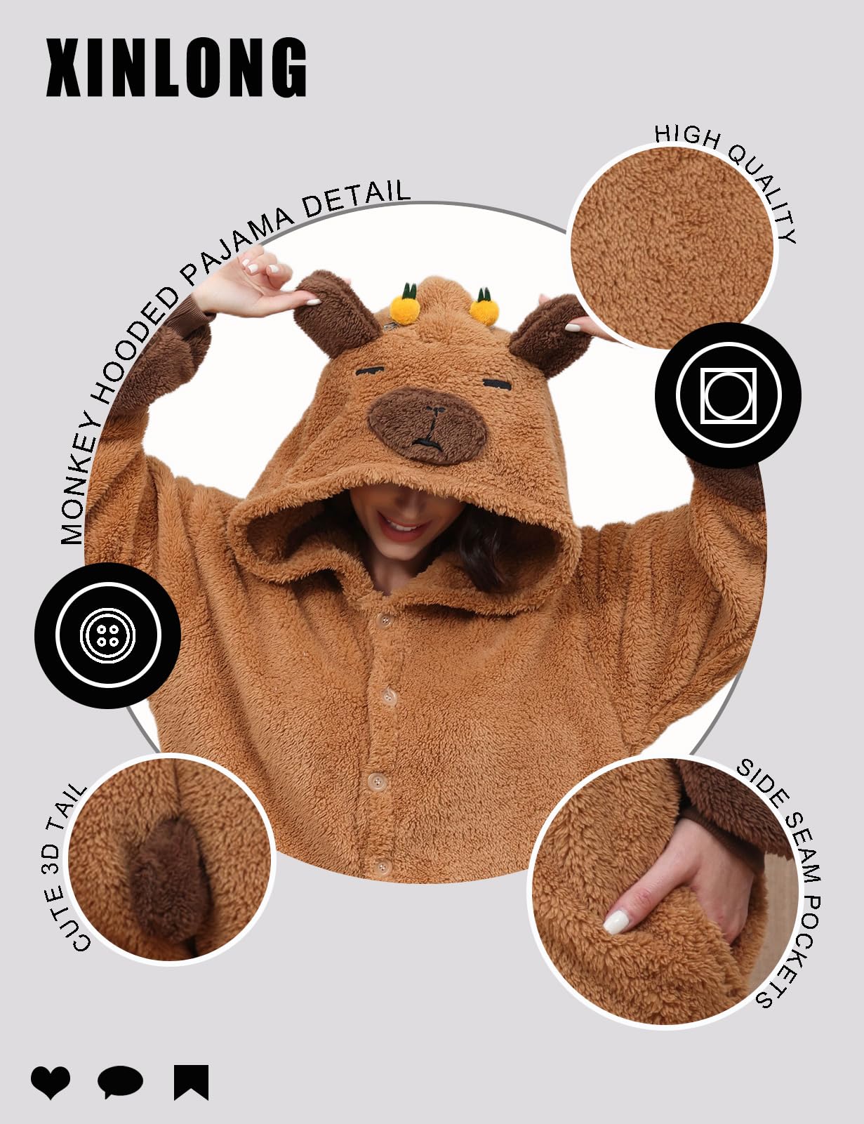 Xinlong Pijama Onesie Cosplay Animal Oversized Traje de Panda con Capucha Botones Ropa de Dormir Invierno Hombre Mujer Adulto para Party Carnaval Halloween Navidad