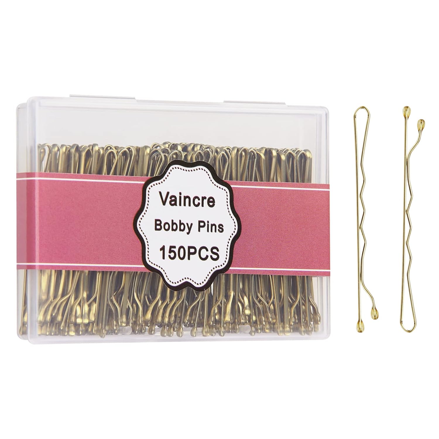 Vaincre Blonde Bobby Pins for Buns - 150 Count Pain-Free 2 Inch Hair Clips with Storage Case for Women & Girls