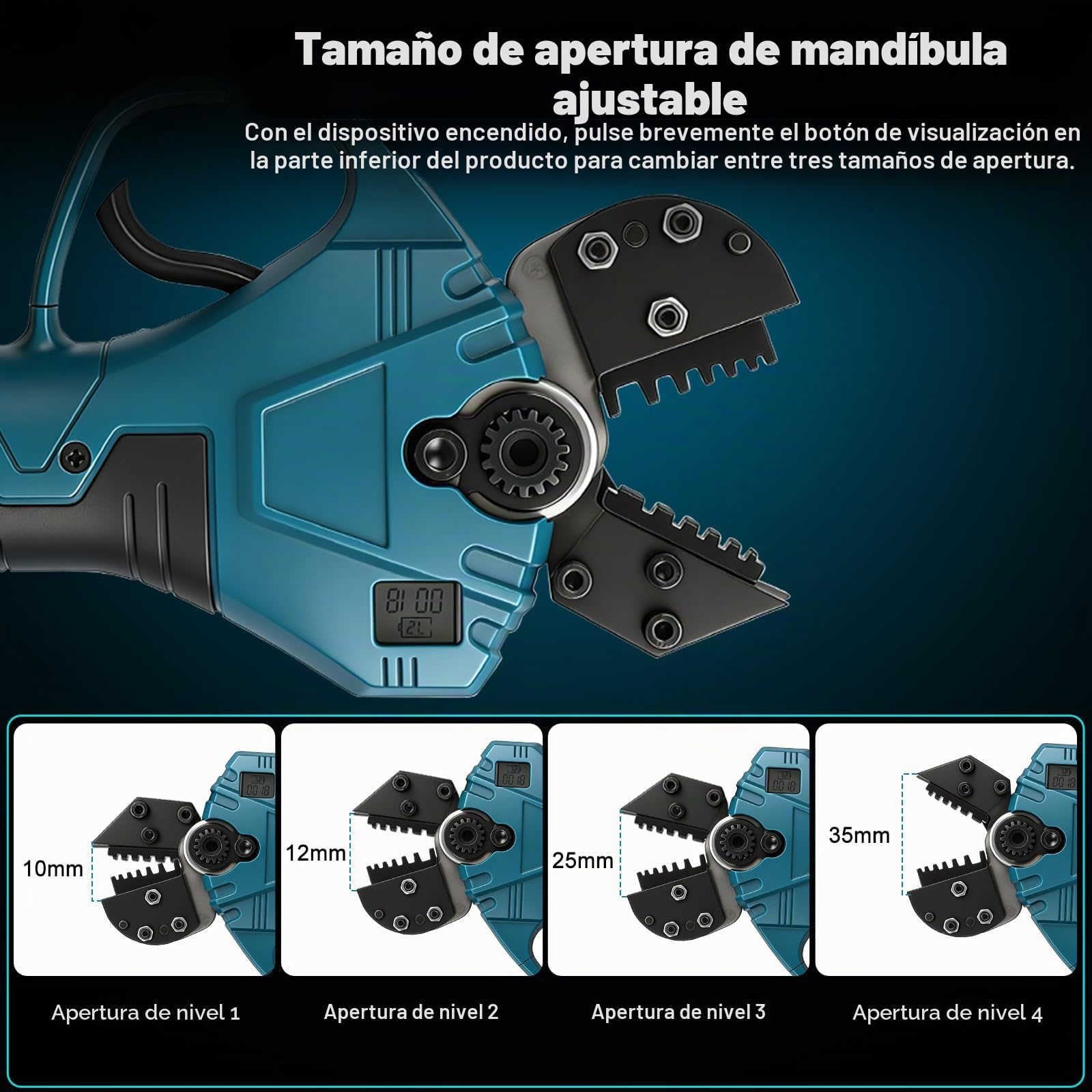 Alicates Crimpadores para Terminales Compatible con Makita 18V, Crimpadora con Moldes, Pelacables 0,5–16 mm² y Pantalla LED Digital (Sin Batería ni Cargador)