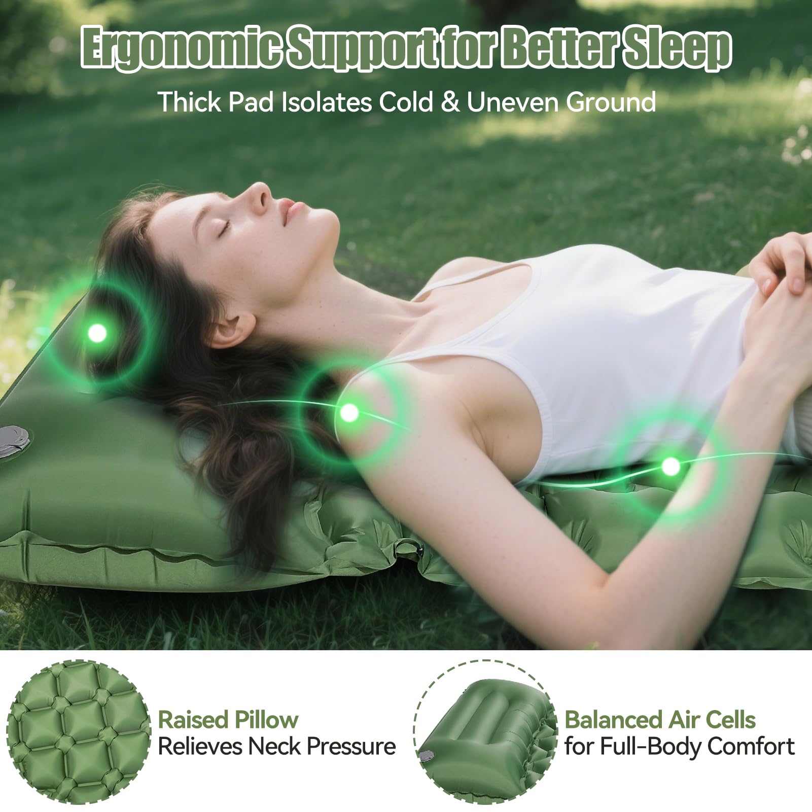 Materassino autogonfiabile da campeggio, materassino ad aria, ultraleggero con pompa a pressione e cuscino, materassino gonfiabile, portatile, compatto, da campeggio, impermeabile, per esterni, picnic