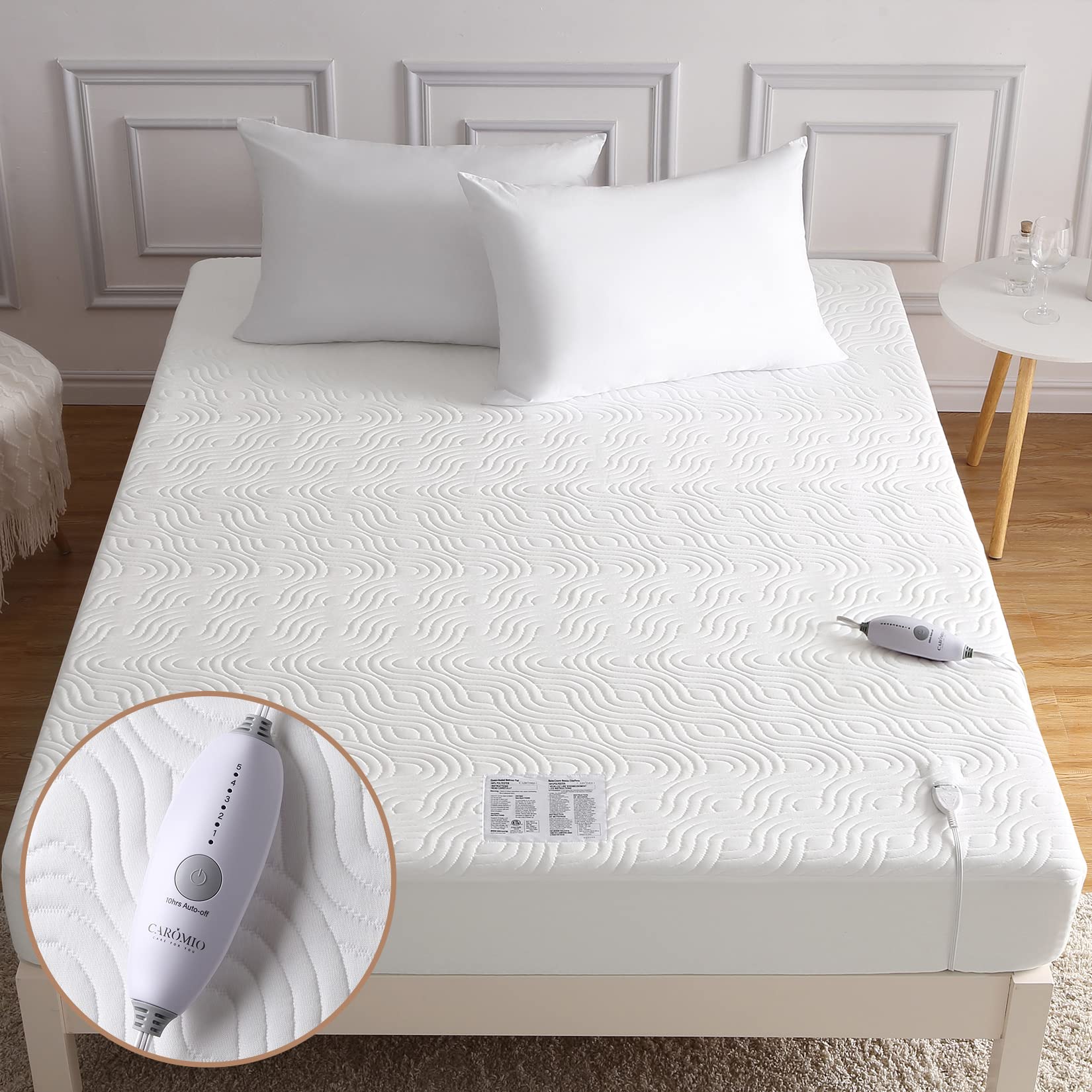 Amazon.com: CAROMIO Twin Heated Mattress Pad - Air Layer Electric Mattress  Pad Cover Twin Size with 5 Heat Settings u0026 10 hr Timer Auto Off, Deep  Pocket Bed Warmer Washable Heating Mattress Pad 39x75, White : Home u0026  Kitchen