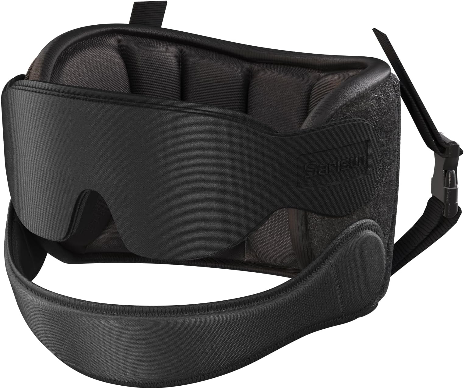 SARISUN Airplane Pillow Combo with Chin Strap, Travel Pillows for Airplanes with Sleep Eye Mask, Plane Pillow for Long Flights, Car Road Trip, 360° Headrest, Stop Bobblehead, Black