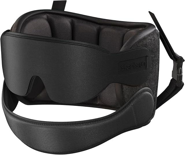 SARISUN Combo d'oreiller avec Strap Chin, Oreillers de voyage pour avions avec Masque d'oeil de sommeil, 360° Accoudoir pour les longs vols, Car Road Trip, Stop Bobblehead, Essentiels de vol confortables, Noir
