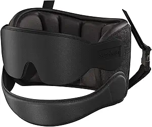 Airplane Pillow Combo with Chin Strap, Travel Pillows for Airplanes with Sleep Eye Mask, Plane Pillow for Long Flights, Car Road Trip, 360° Headrest, Stop Bobblehead, Black