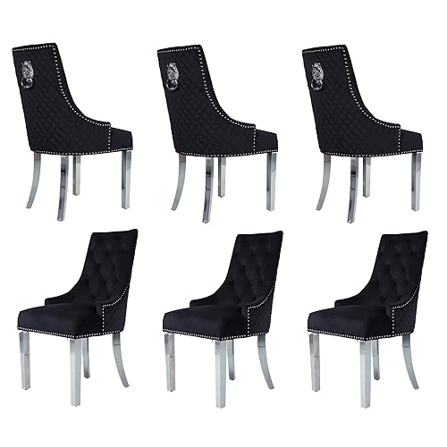 Velvet Dining Chairs Set of 6, Upholstered Tufted Nailhead Dining