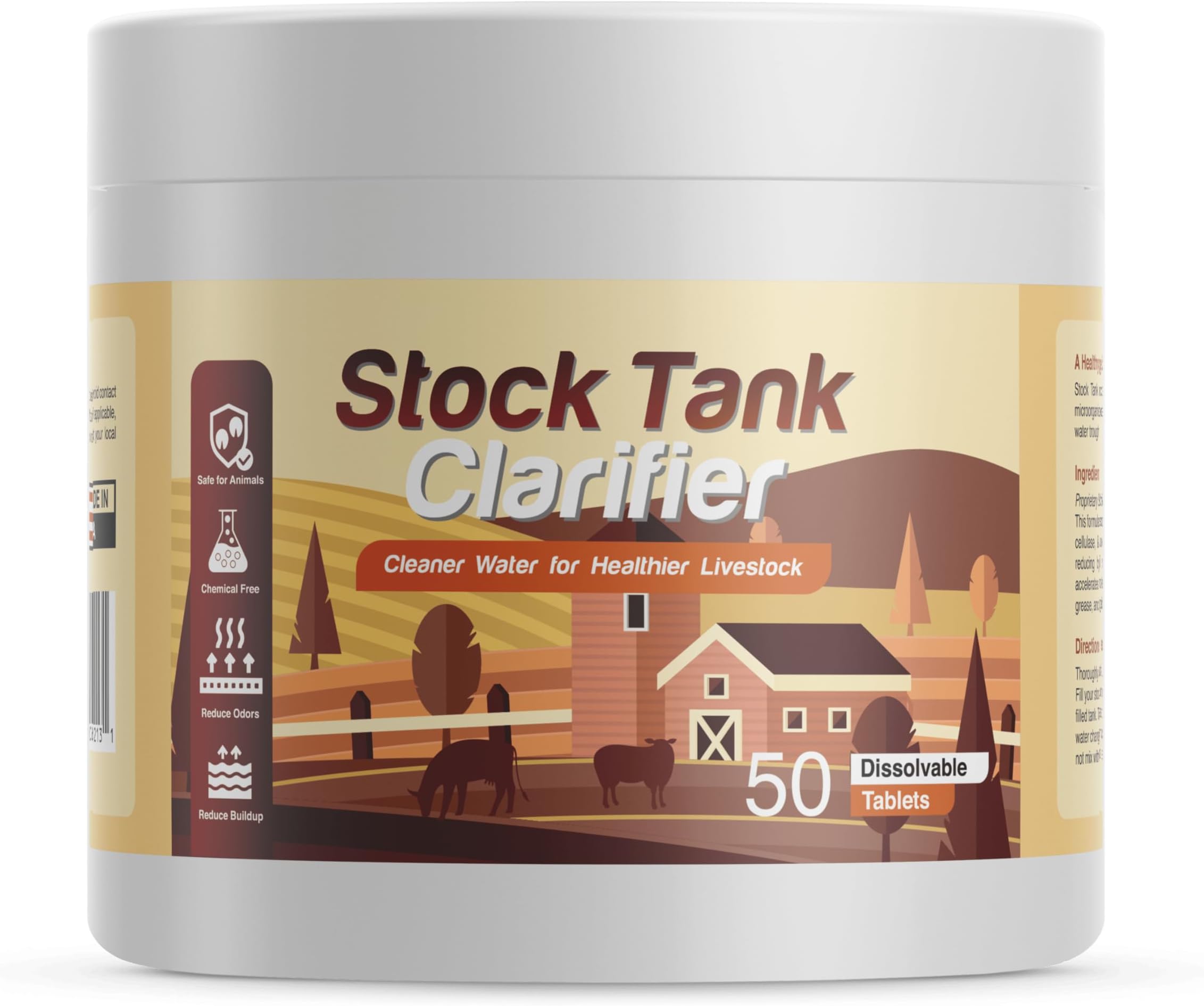 Stock Tank Clarifier - Improves Livestock Water by reducing buildup and Creating Healthier Water troughs. Safe for Horses, Cattle, Sheep, Goats & Chickens. (Tablet, 25, Count)