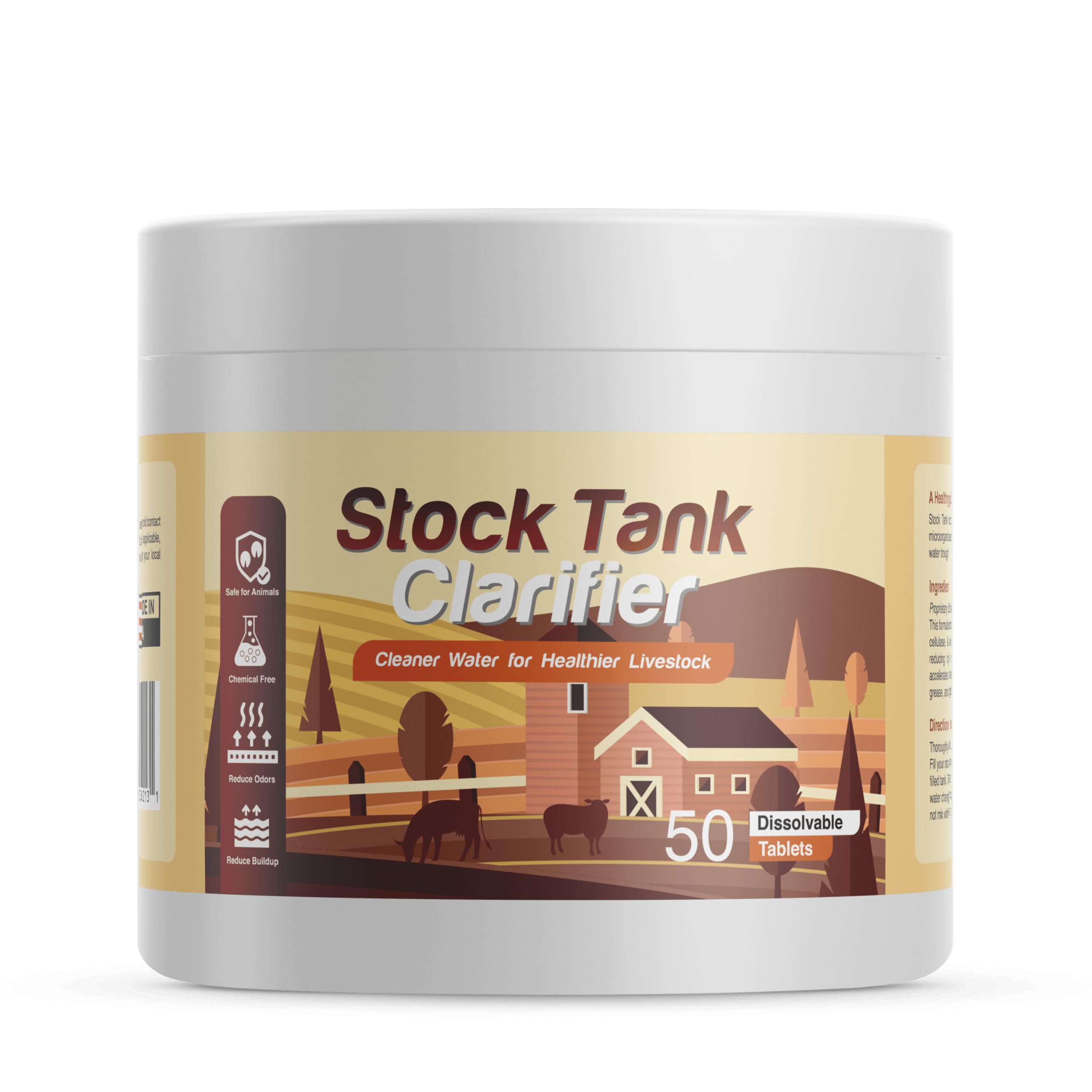 Stock Tank Clarifier - Improves Livestock Water by reducing buildup and Creating Healthier Water troughs. Safe for Horses, Cattle, Sheep, Goats & Chickens. (Tablet, 25, Count)