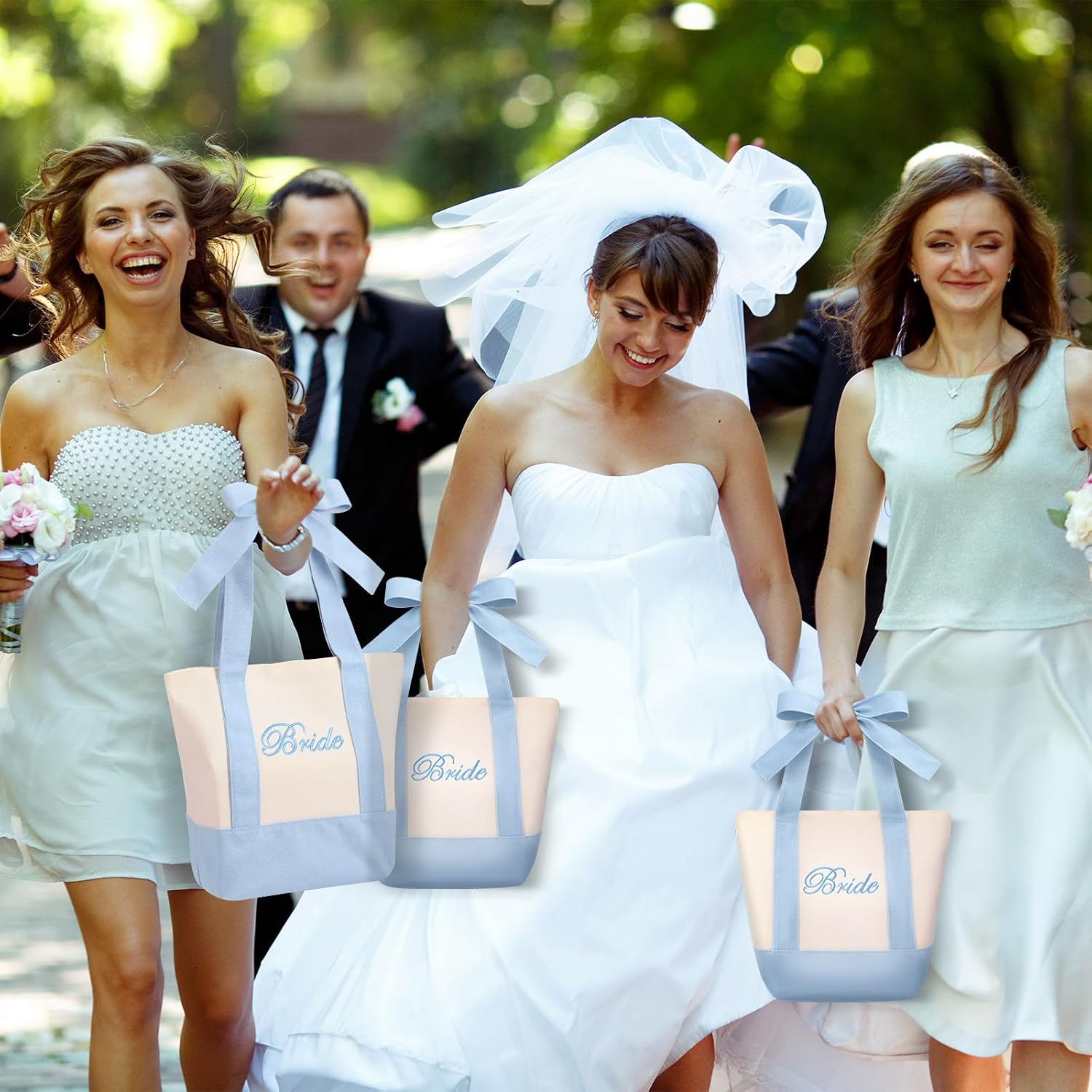 Bride Tote Bag with Bow Mini Embroidered Canvas Bag Bride to Be Gifts for Bachelorette Bridal Shower