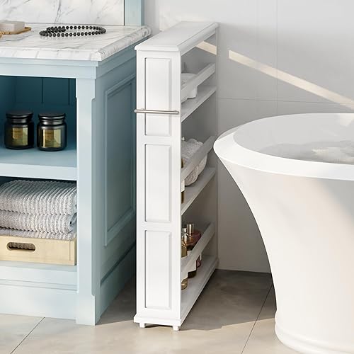 Miniatura 6 de Lavish Home Cocina, blanco delgado carro de almacenamiento rodante, (L) 25" x (W) 5.7" x (H) 34.25