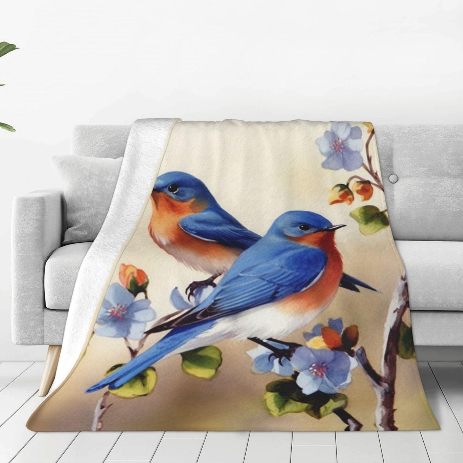 Couverture polaire chaude contre le froid plaid léger Happy Bluebirds lit