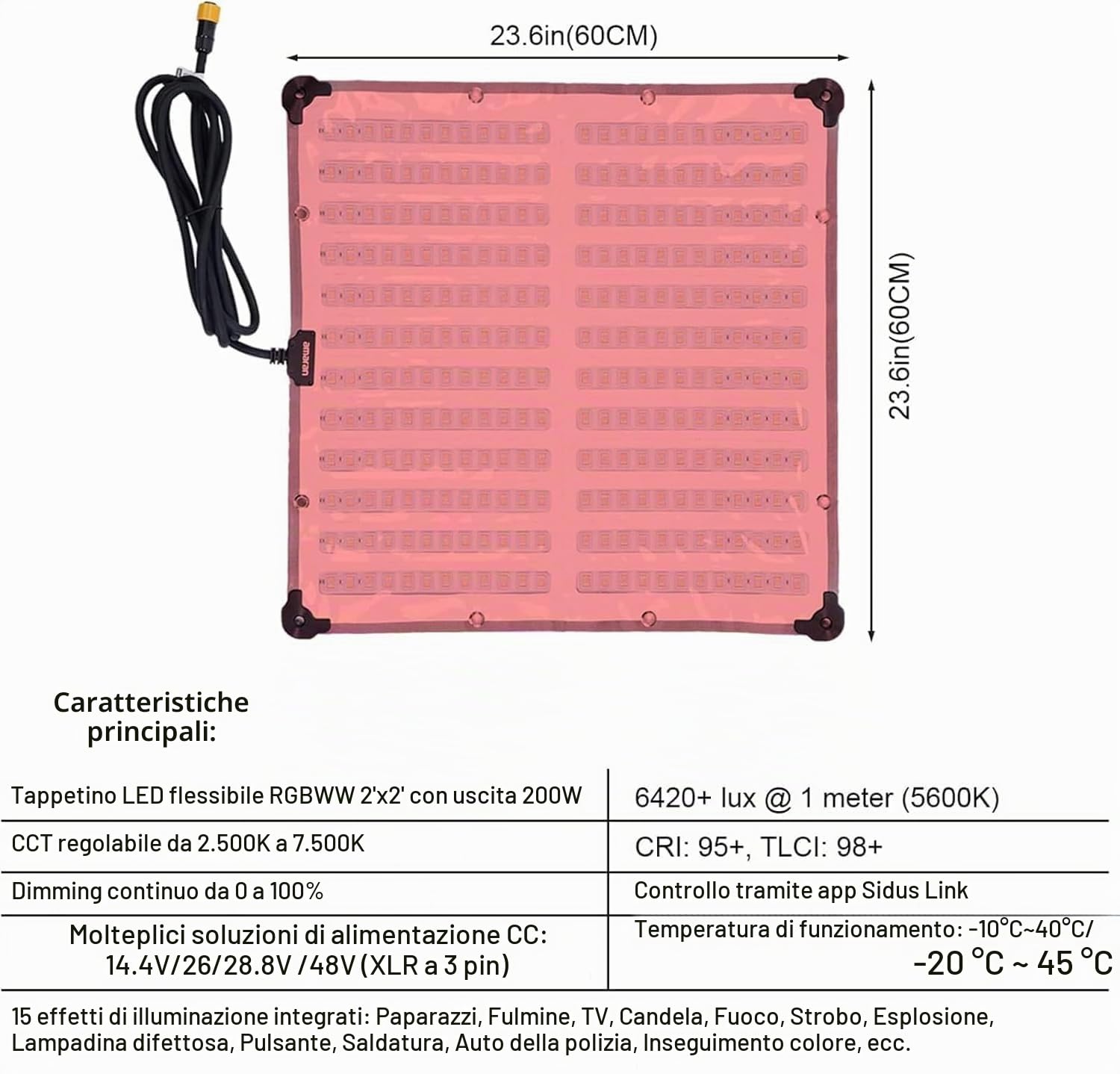 Aputure Amaran F22c 2'x2'RGBWW LED Luce in Tessuto Flessibile Luce Video LED 2500K~7500K, 200W,15 Effetti di Luce Con Softbox Griglia a Nido d'ape,Supporto per Controllo App