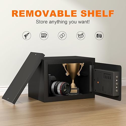 Miniatura 6 de Caja de seguridad, 1.0 pies cúbicos apilable, caja fuerte para efectivo con llave y teclado digital, cajas fuertes para uso doméstico a prueba de