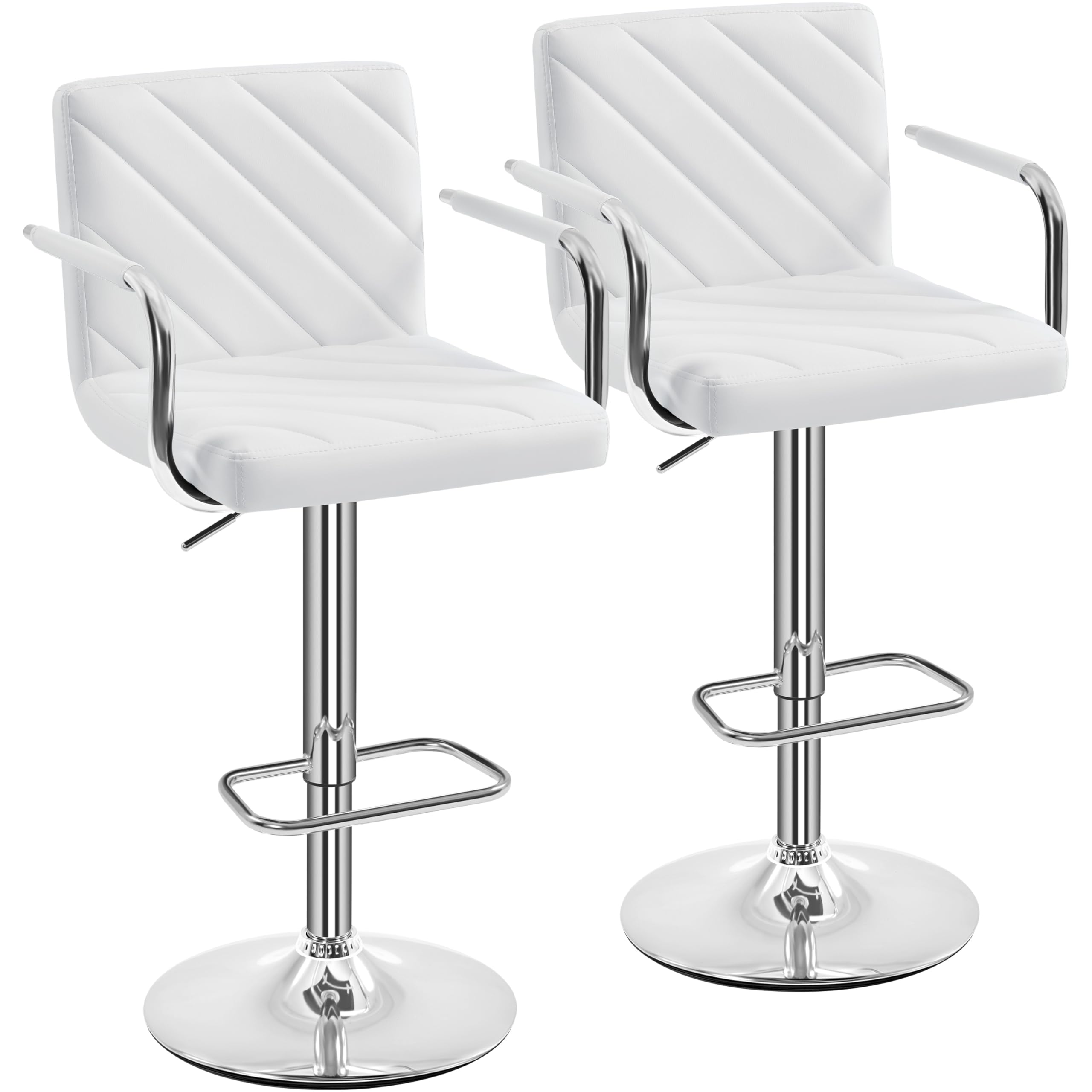 Sgabello Bar Alto Girevole Con Schienale - Altezza Regolabile 62.5-84.5 Cm, Base 41.5 Cm, Portata 136 Kg - Design Moderno In Similpelle Bianco