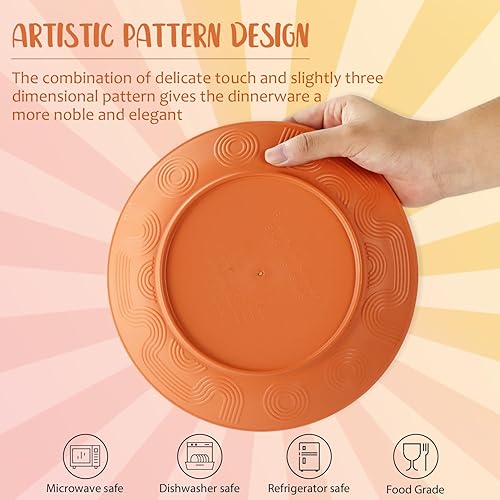 Miniatura 3 de Juego de vajilla de paja de trigo, 40 piezas, servicio para 8, juegos de platos y tazones, juego de platos irrompibles, platos llanos, platos de