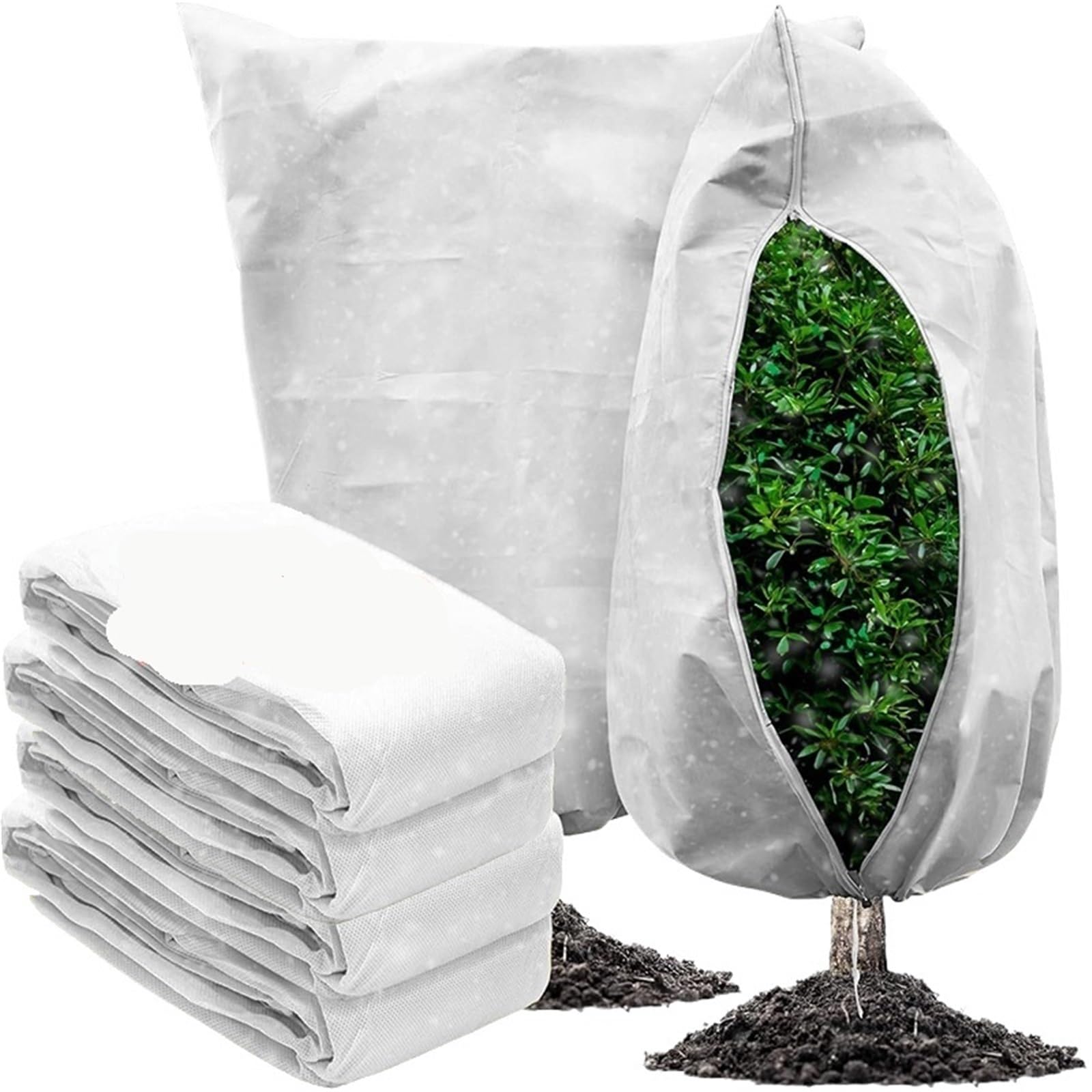 2 Pezzi di Copertura for Piante Invernali con Coulisse e Cerniera for Alberi, Piante da Giardino per Piante in Vaso(White,80x100cm)