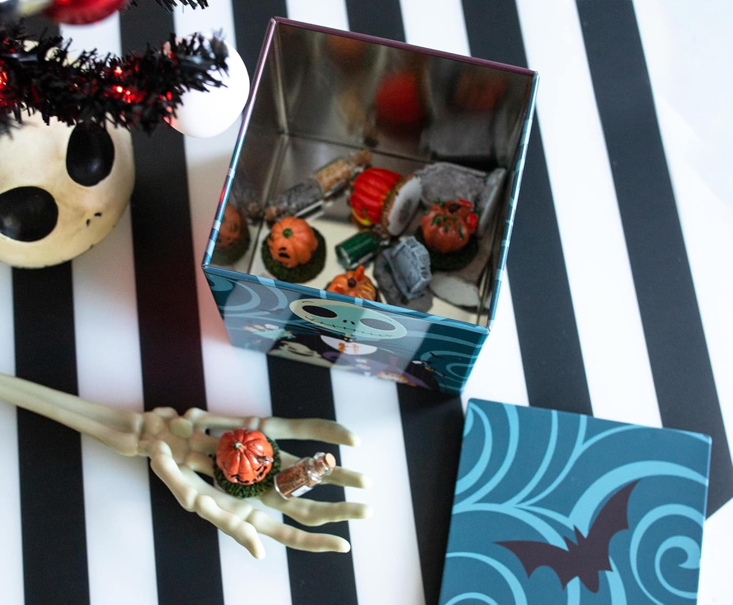 Disney The Nightmare Before Christmas Jack Skellington 4-Inch Tin Storage Box Cube Organizer with Lid | Basket Container, Cubby Cube Closet Organizer, Home Decor Playroom Accessories