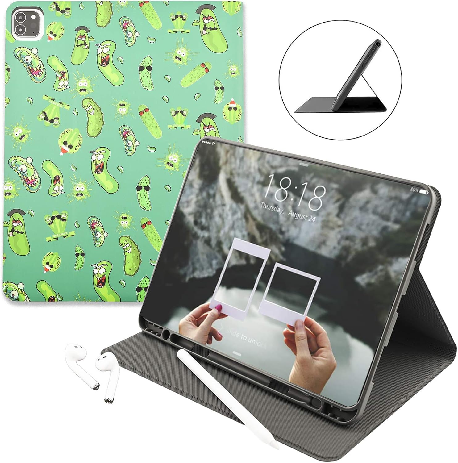 Crazy Clearance Funny Shockproof Protective Smart Shell Case Cover for iPad Pro 12.9 Inch (2020) Kickstand Auto Wake/Sleep Pencil Holder,for Rick & Morty Supports Wireless Slim-Fit (iPad Pro 12.9 Case, Cucumber Man)