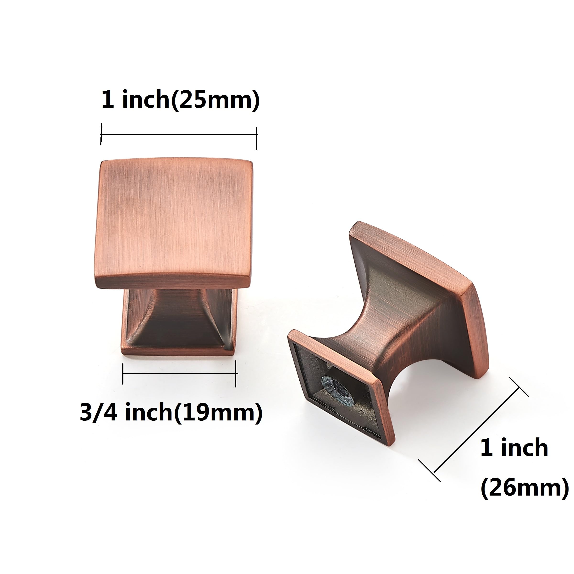 KHTUMEWARE-80266 Square Knob, Brushed Antique Copper, 1 in (25 mm), 10-Pack in Brushed Antique Copper — KHTUMEWARE