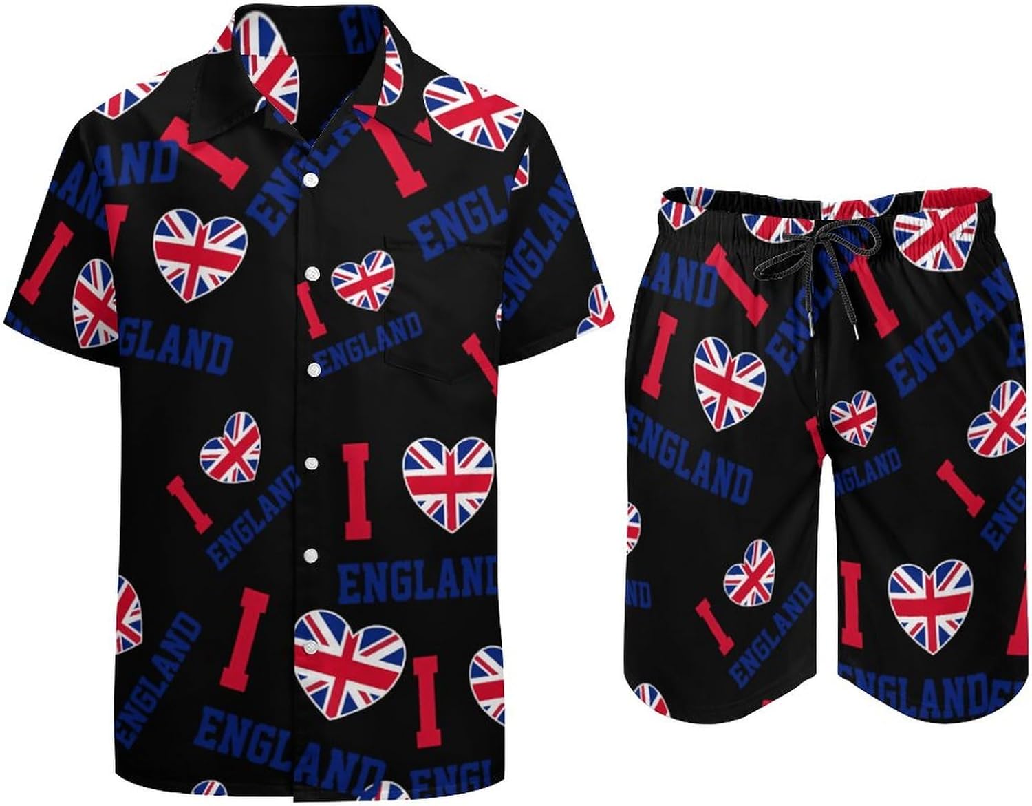 I Love Britain United Kingdom England Men's Summer Beach Outfits Shirt And Shorts Set 2 Piece Vacation Swimwear