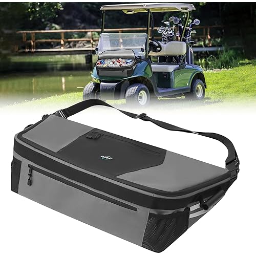 Golf Cart Cooler Bag, Insulated Fits 20-30 11oz Cans, Reflective Finish with Handy Pockets, Golf Cart Accessories Compatible with EZGO, Club Car Kandi Electric Golf Carts